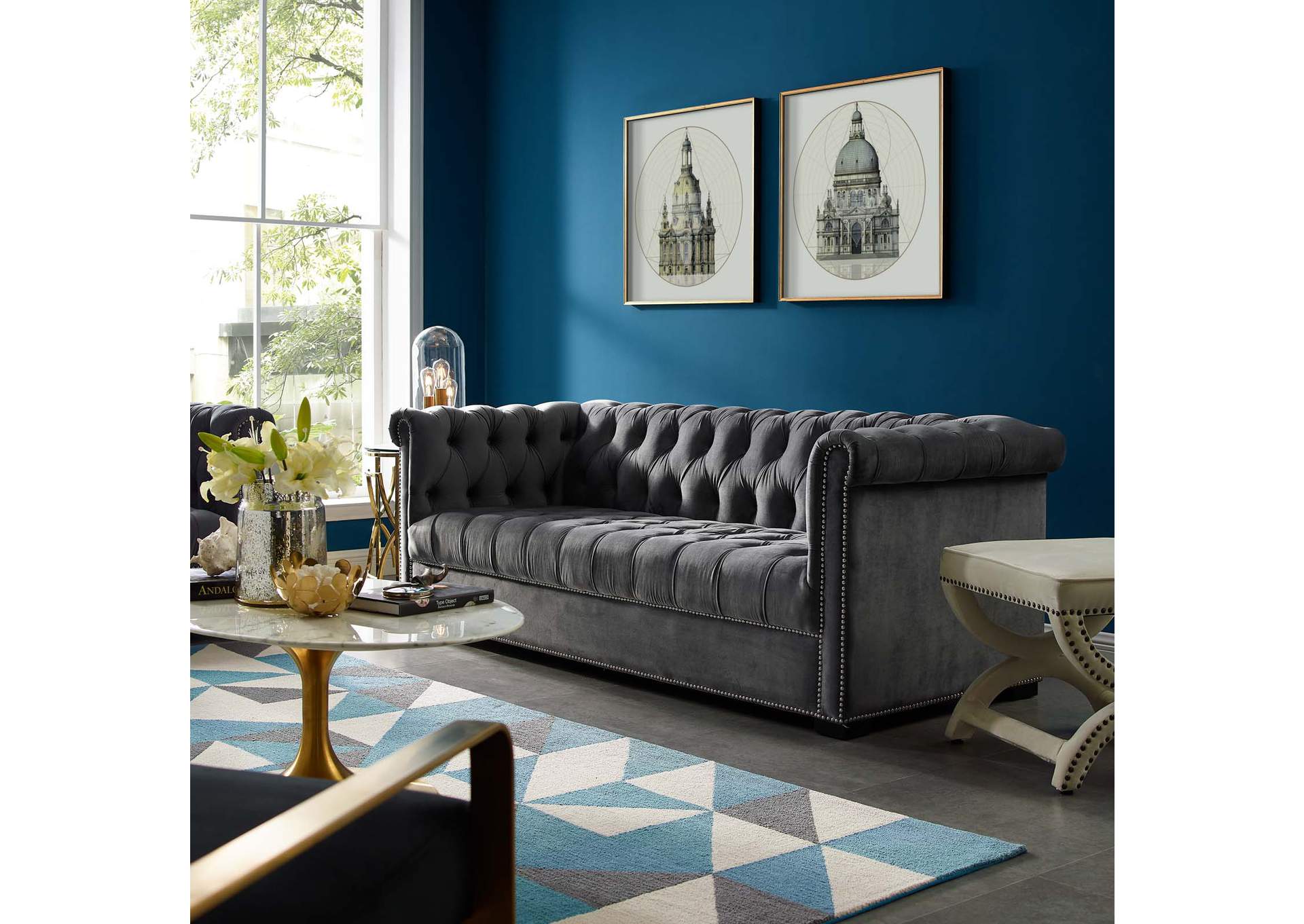 Gray Heritage Performance Velvet Sofa,Modway