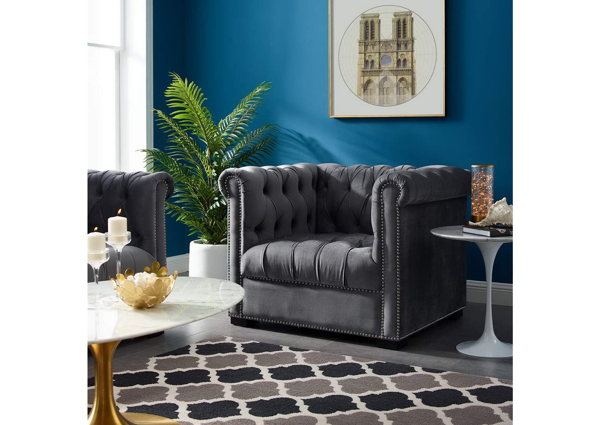 Gray Heritage Performance Velvet Arm Chair,Modway