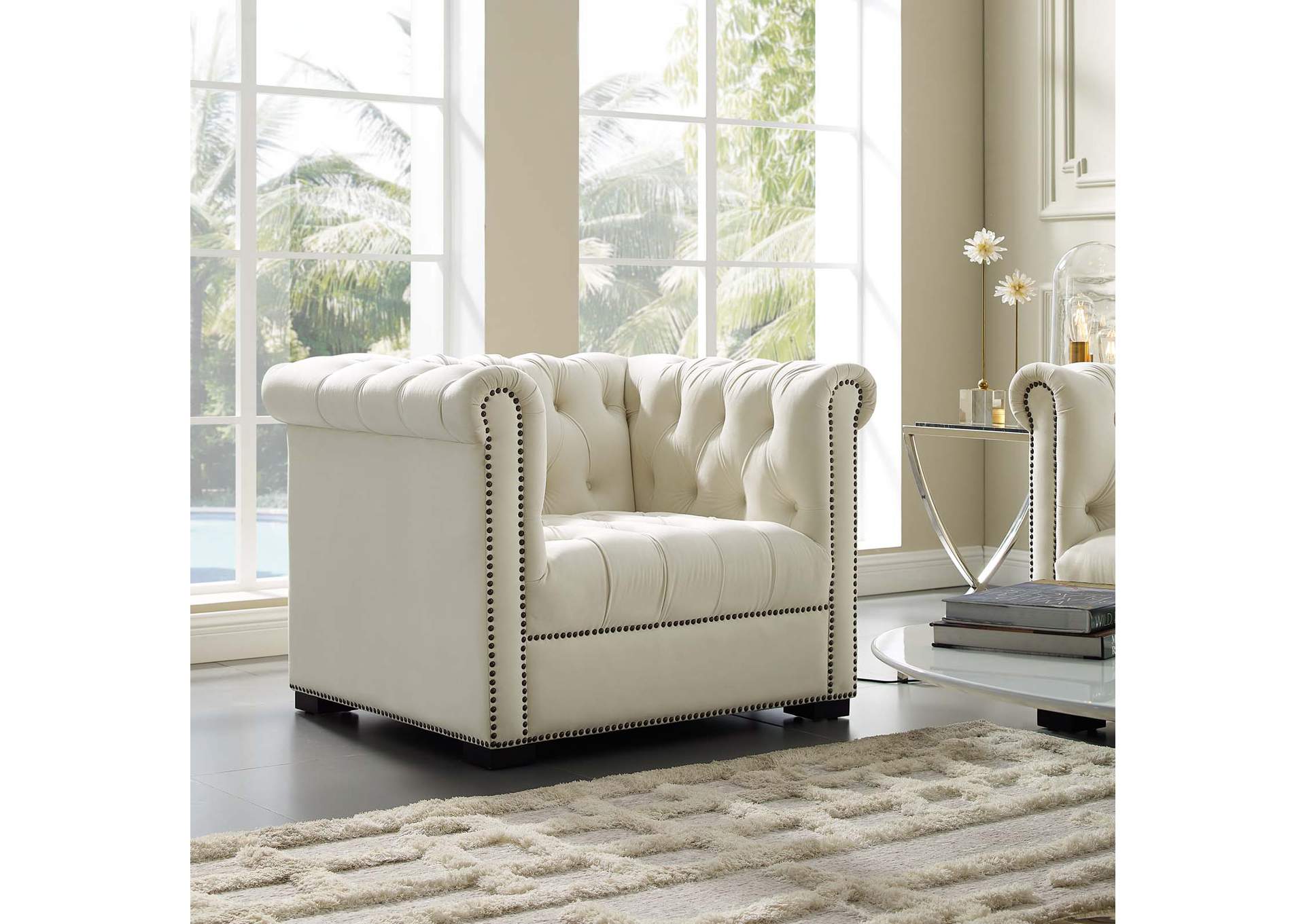 Ivory Heritage Performance Velvet Arm Chair,Modway