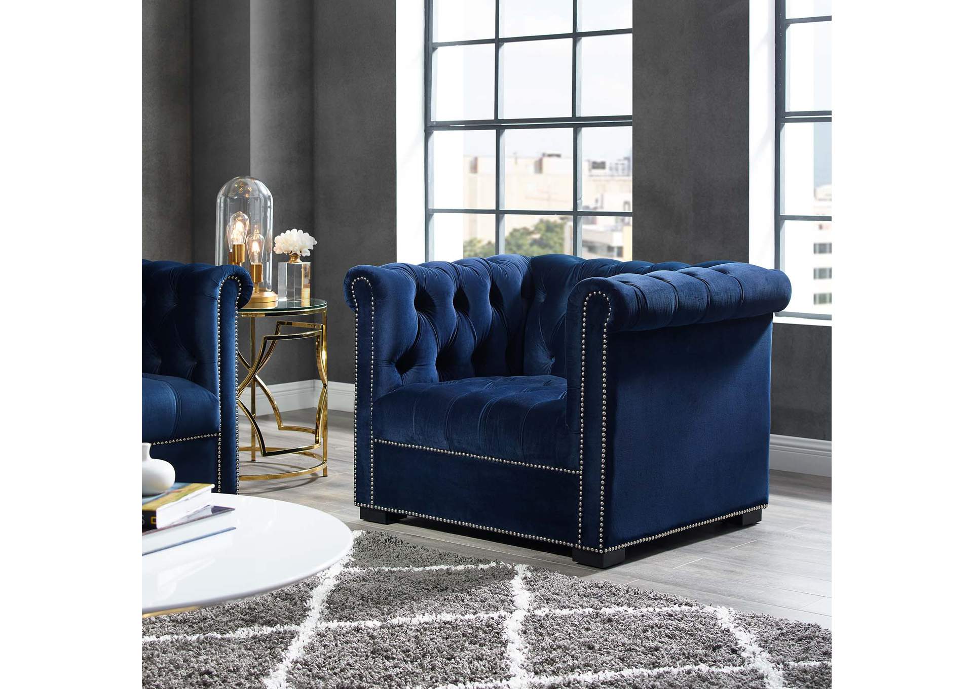 Midnight Blue Heritage Performance Velvet Arm Chair,Modway