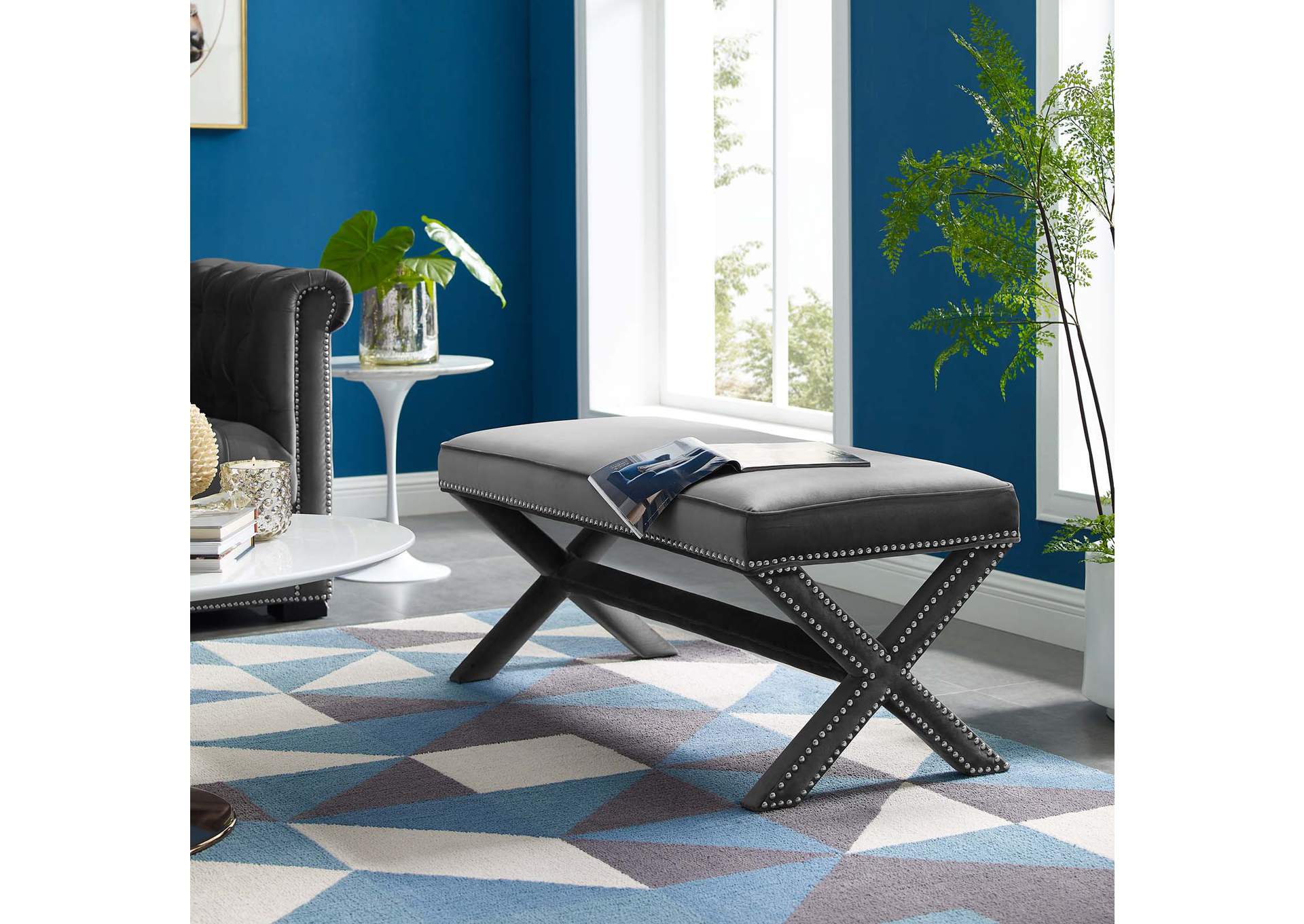 Gray Rivet Performance Velvet Bench,Modway