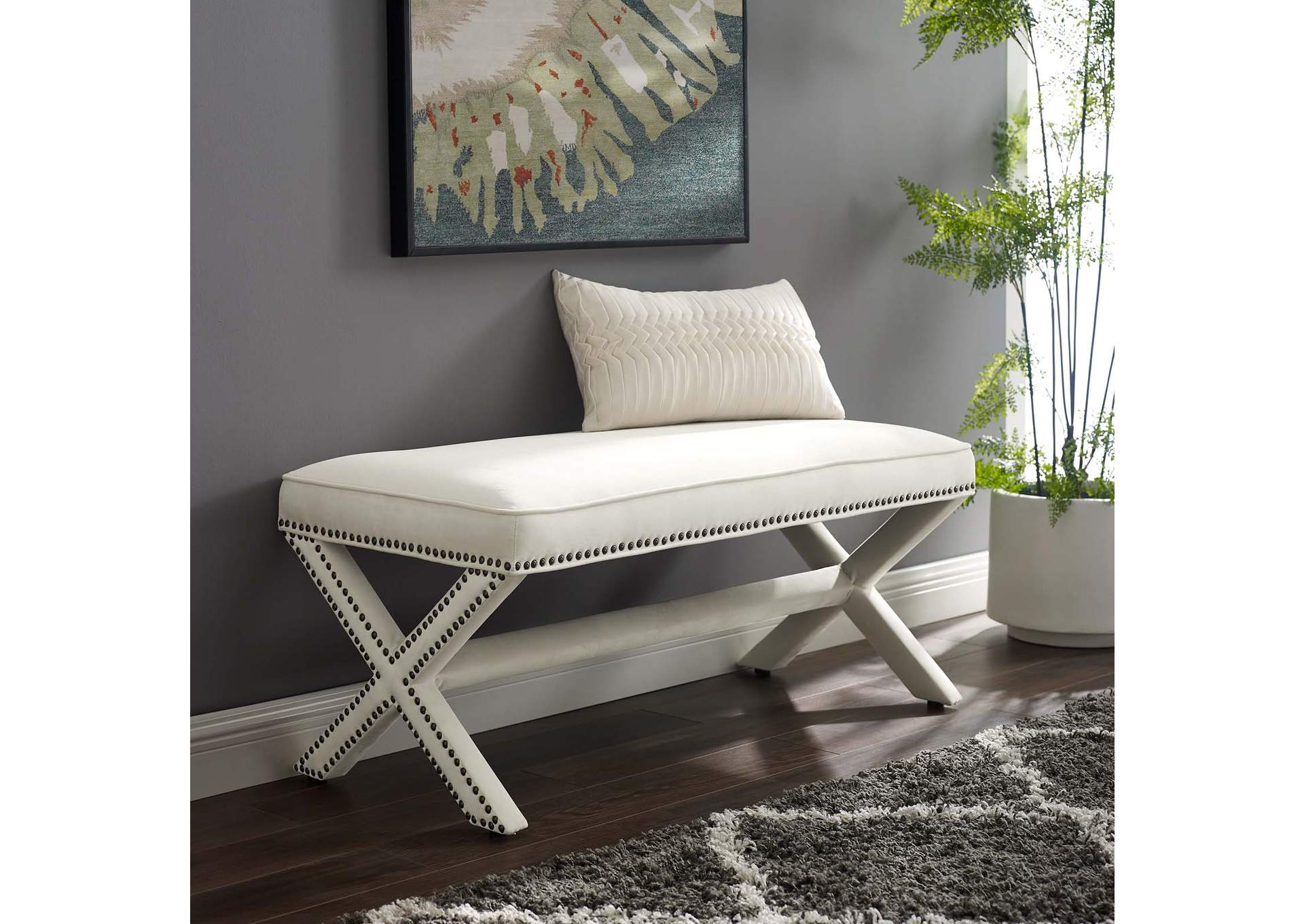 Ivory Rivet Performance Velvet Bench,Modway