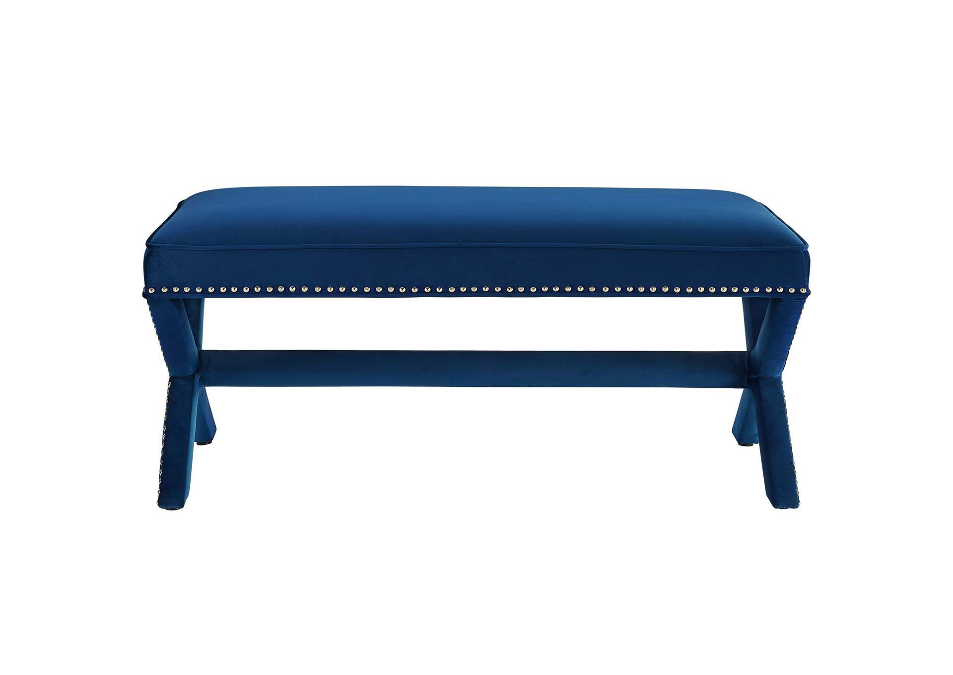 Navy Rivet Performance Velvet Bench,Modway