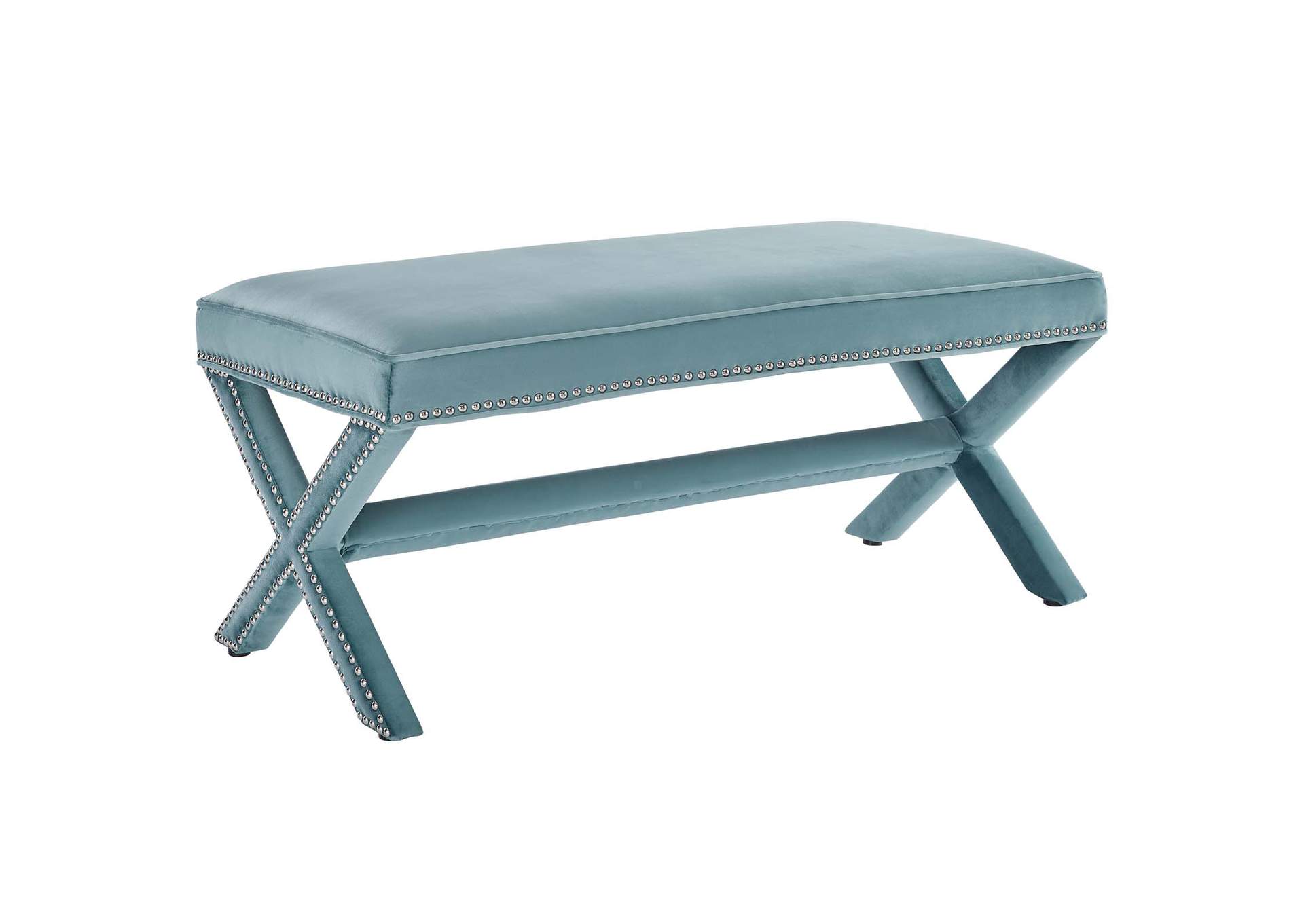 Sea Blue Rivet Performance Velvet Bench,Modway