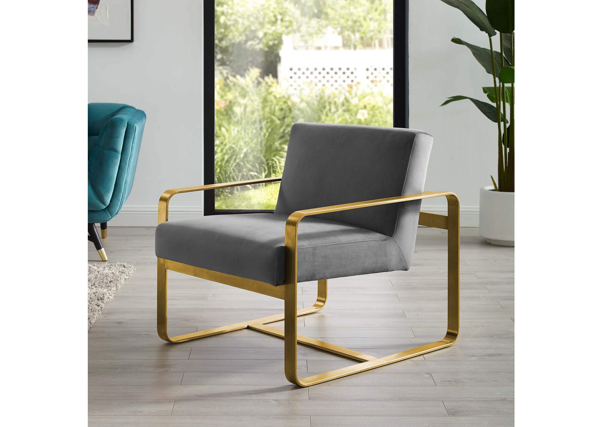 Gray Astute Performance Velvet Arm Chair,Modway