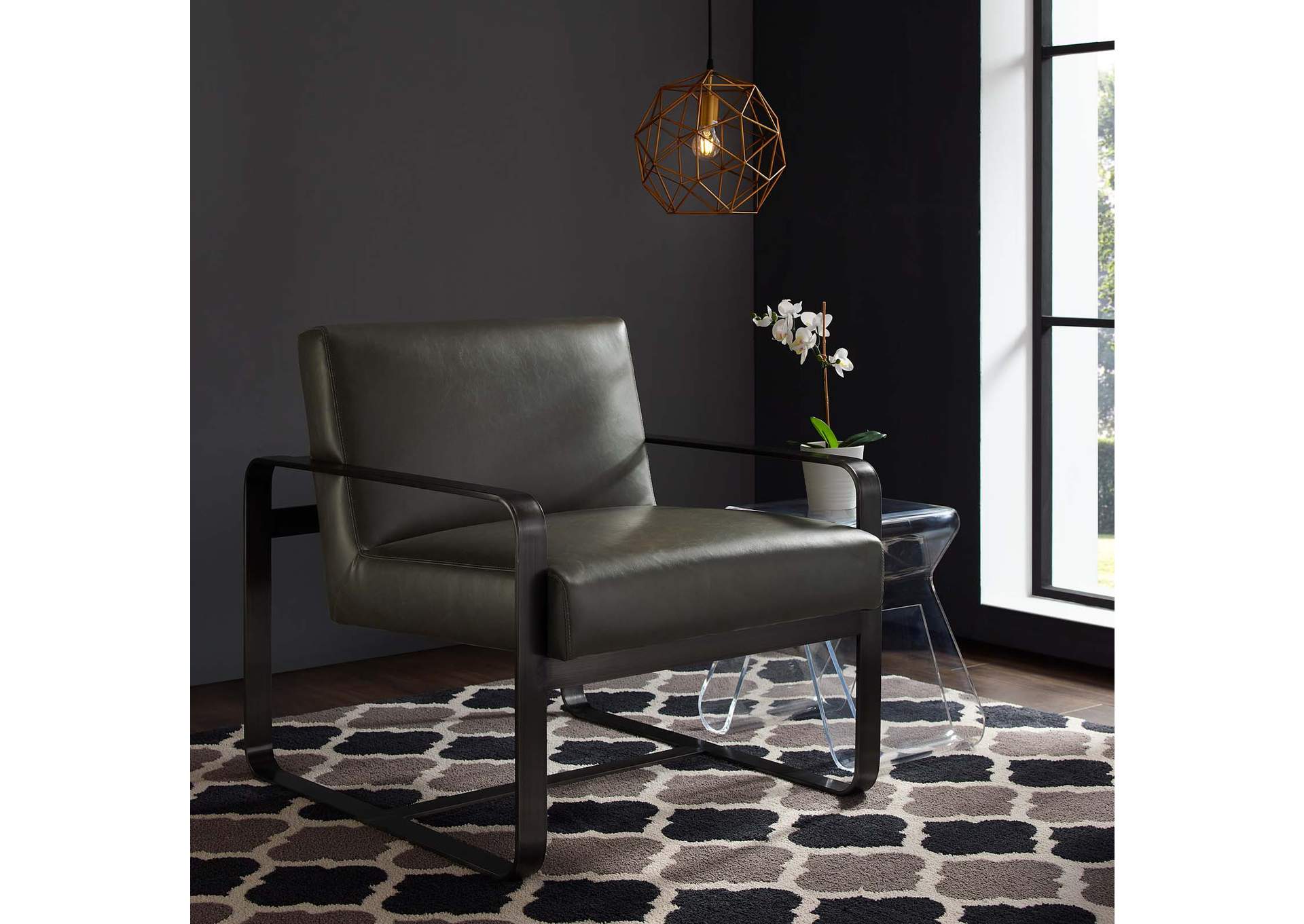Gray Astute Faux Leather Arm Chair,Modway