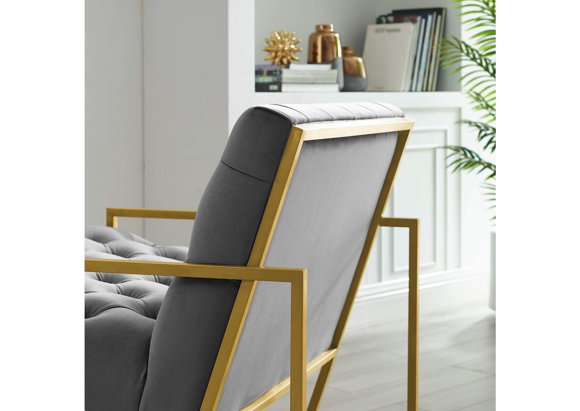 Gray Bequest Gold Stainless Steel Performance Velvet Accent Chair,Modway