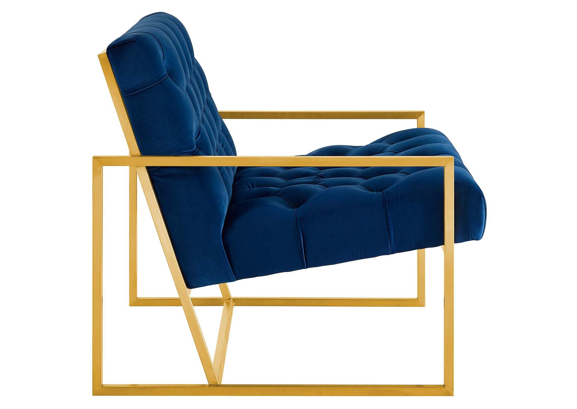 Navy Bequest Gold Stainless Steel Performance Velvet Accent Chair,Modway