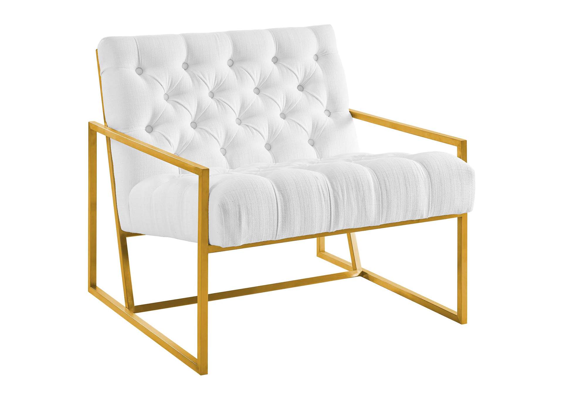 White Bequest Gold Stainless Steel Upholstered Fabric Accent Chair,Modway