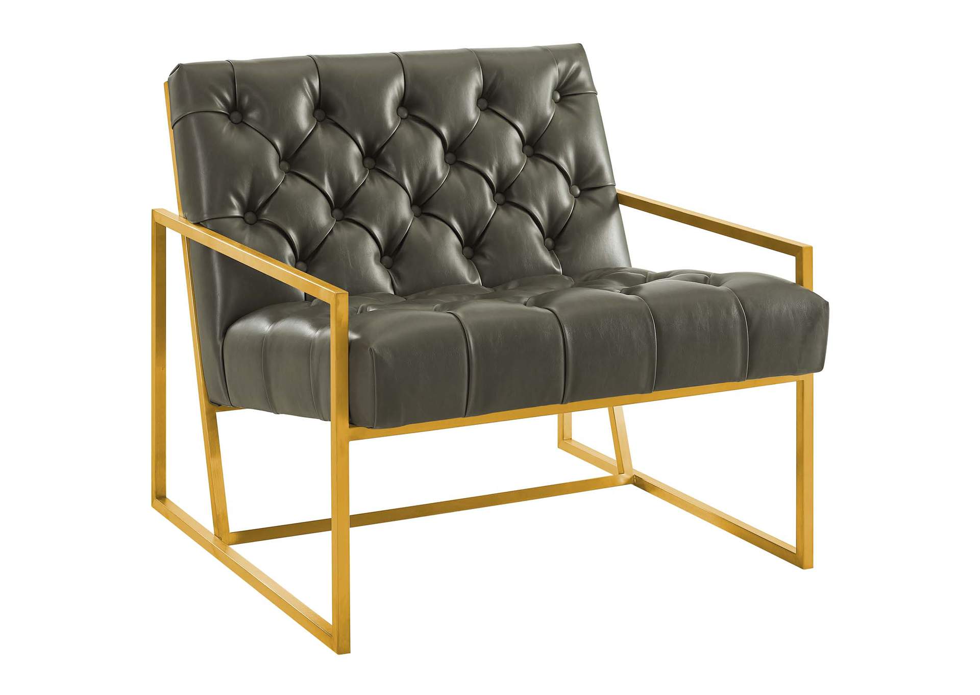 Gray Bequest Antique Gold Stainless Steel Faux Leather Accent Chair,Modway