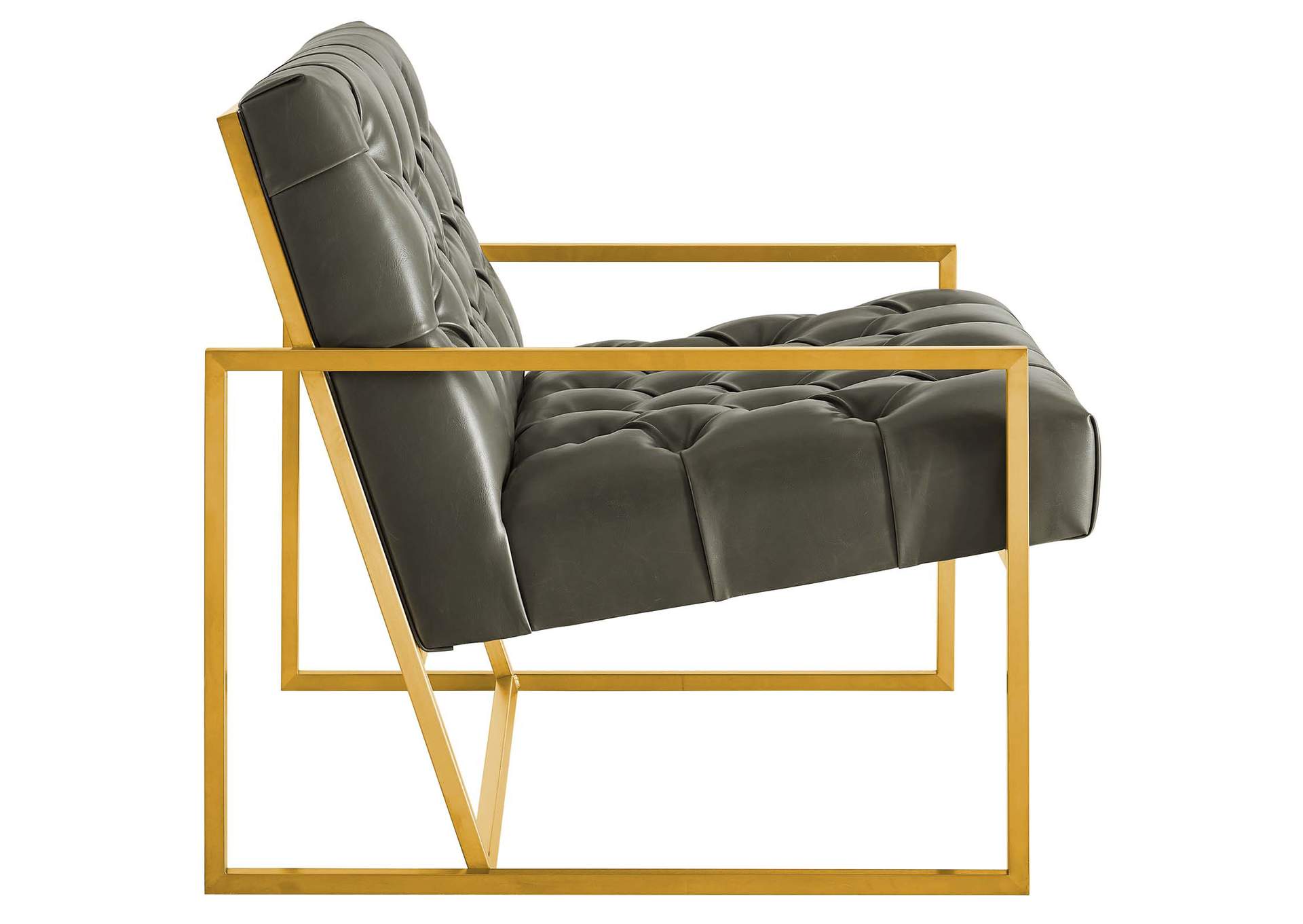 Gray Bequest Antique Gold Stainless Steel Faux Leather Accent Chair,Modway