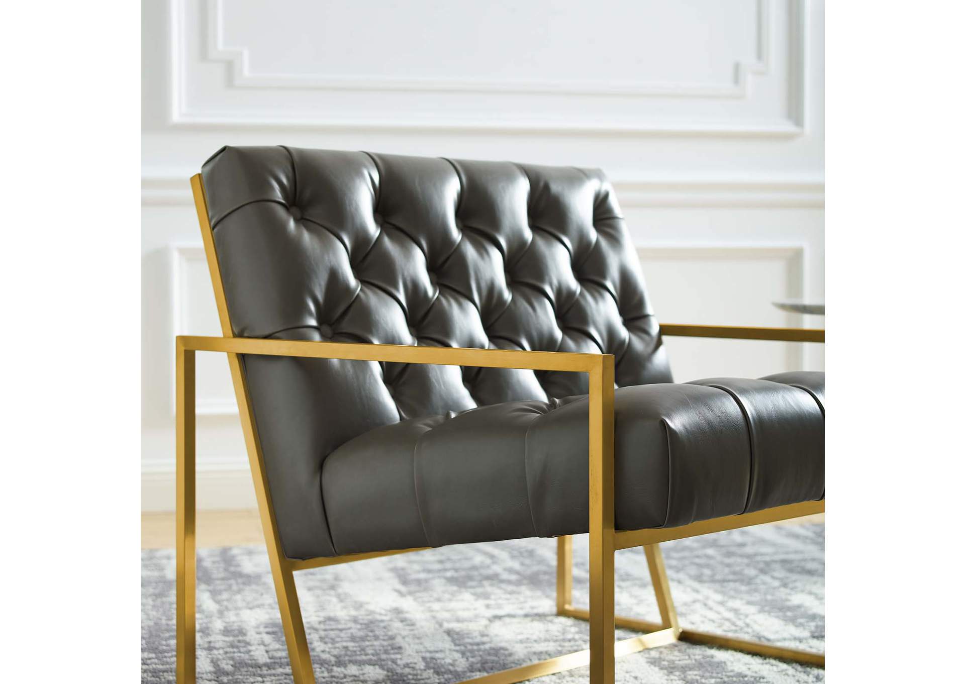 Gray Bequest Antique Gold Stainless Steel Faux Leather Accent Chair,Modway