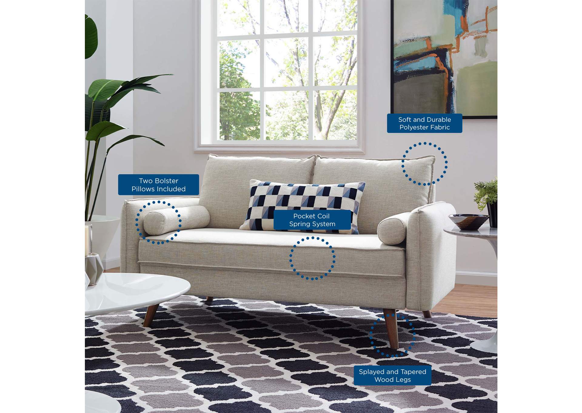 Beige Revive Upholstered Fabric Loveseat,Modway