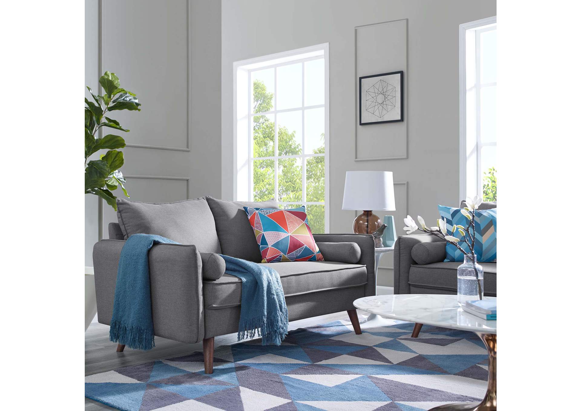 Light Gray Revive Upholstered Fabric Loveseat,Modway