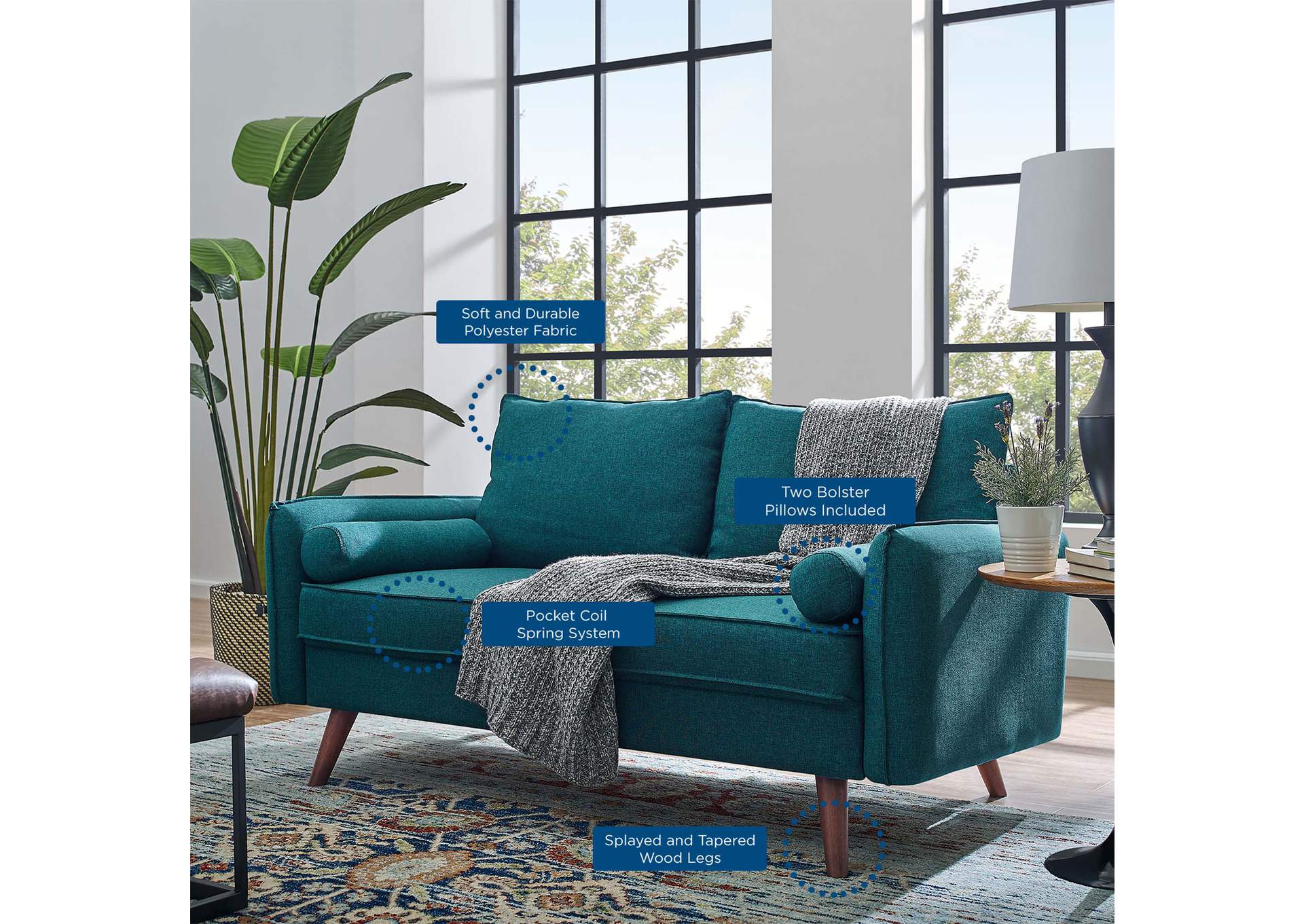 Teal Revive Upholstered Fabric Loveseat,Modway
