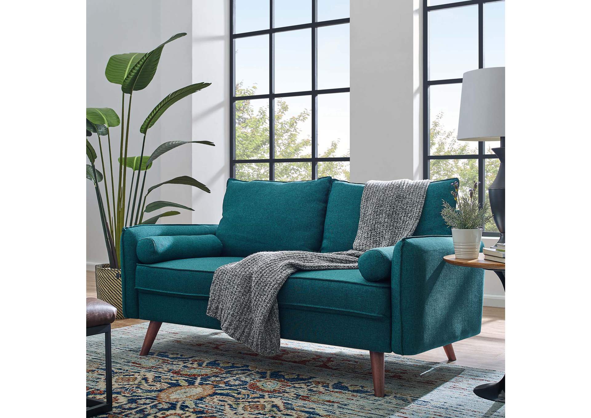 Teal Revive Upholstered Fabric Loveseat,Modway
