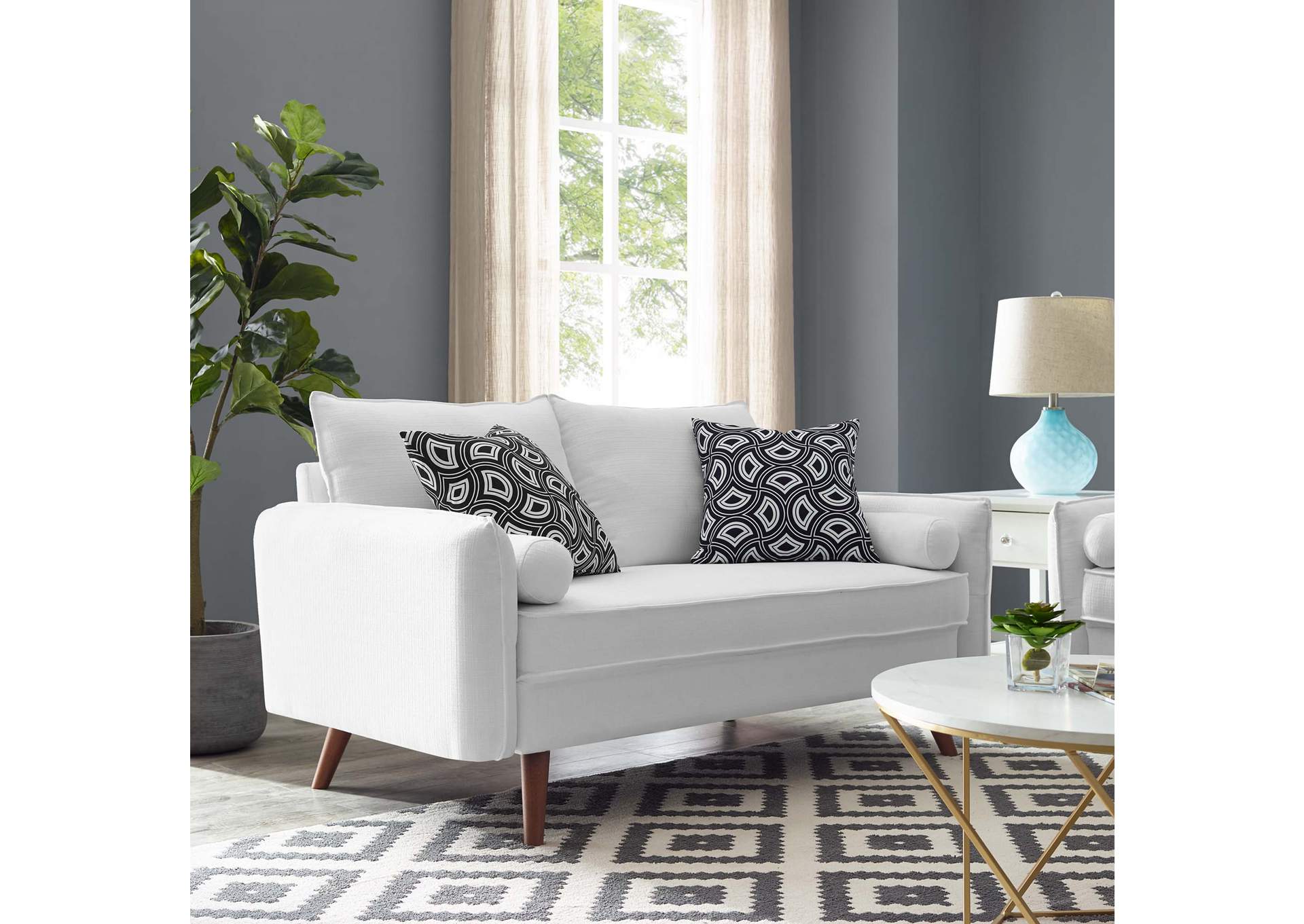White Revive Upholstered Fabric Loveseat,Modway
