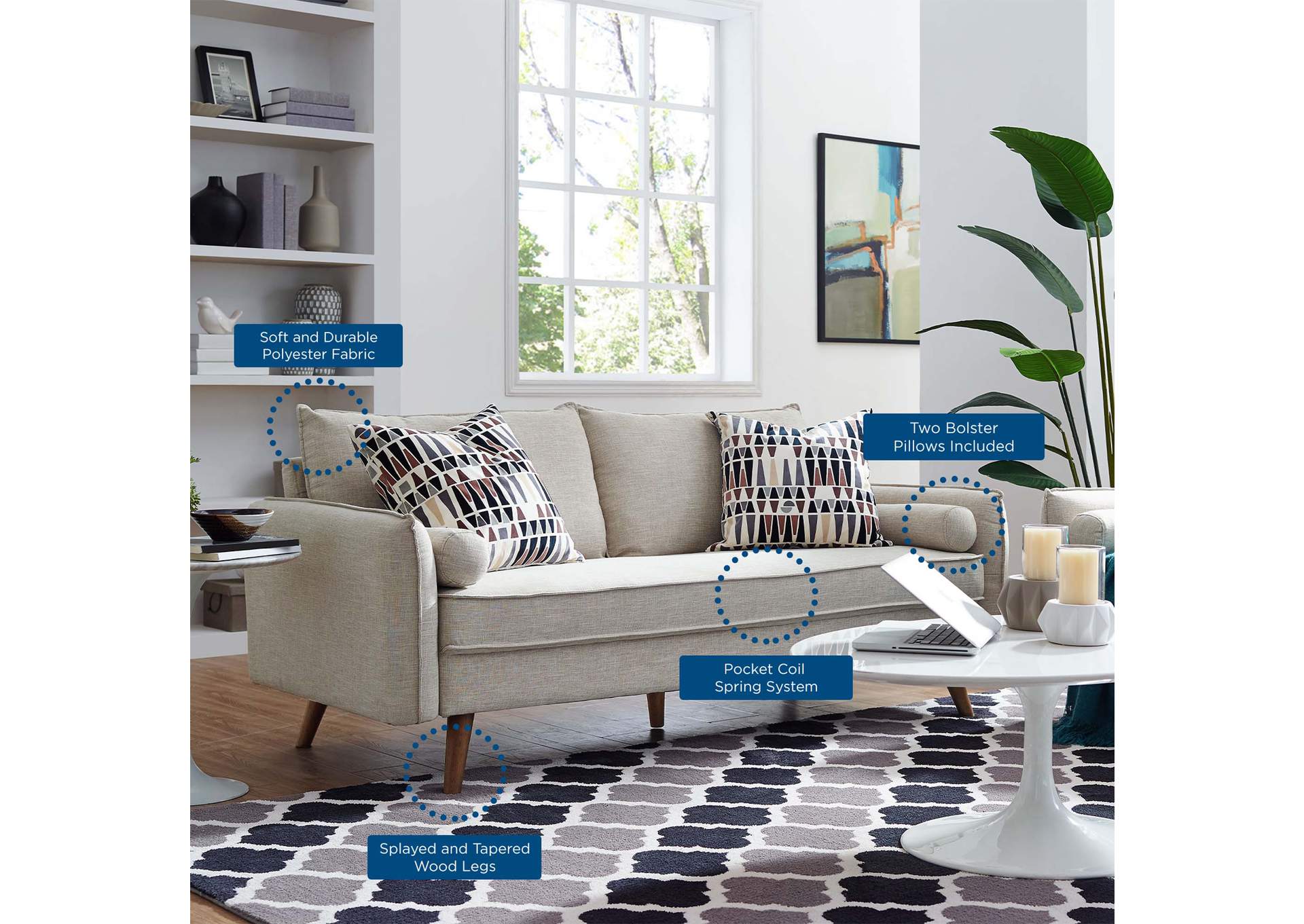 Beige Revive Upholstered Fabric Sofa,Modway