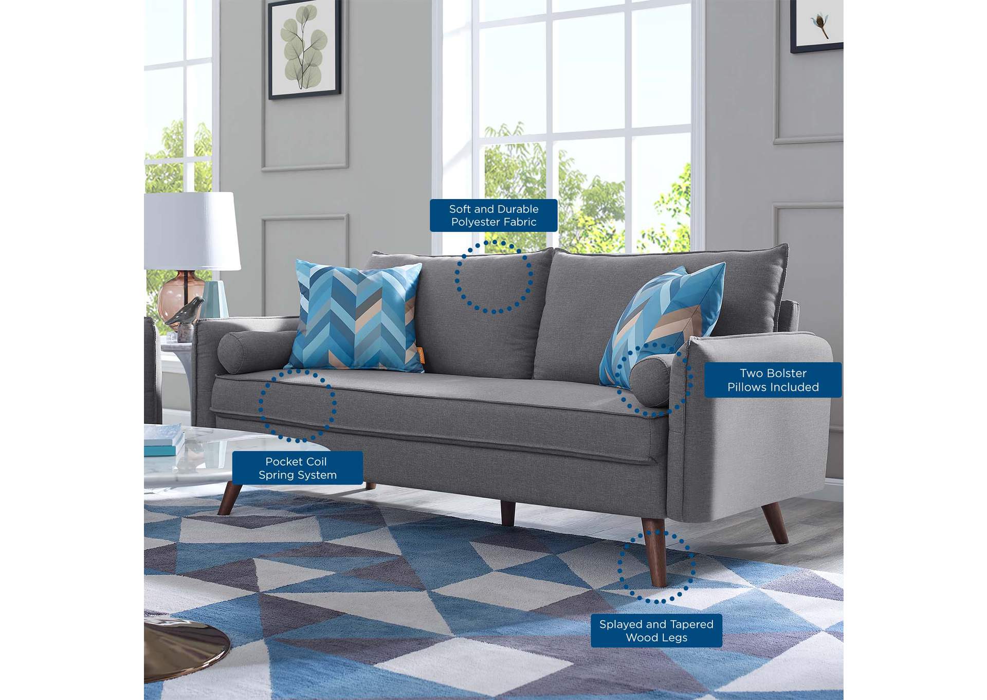 Light Gray Revive Upholstered Fabric Sofa,Modway