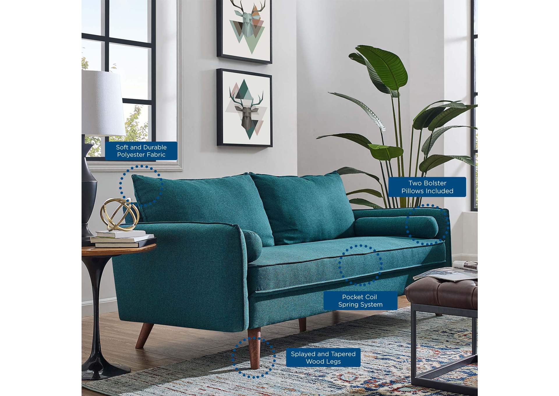 Teal Revive Upholstered Fabric Sofa,Modway
