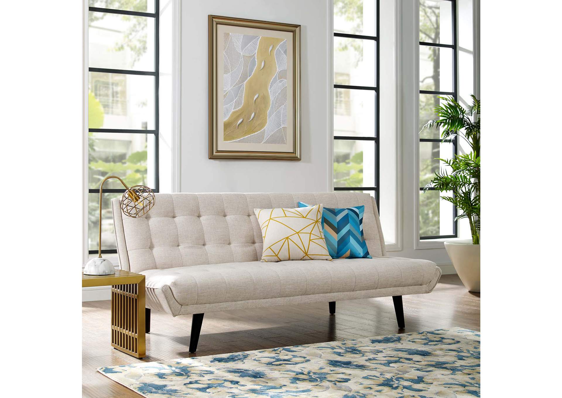 Beige Glance Tufted Convertible Fabric Sofa Bed,Modway