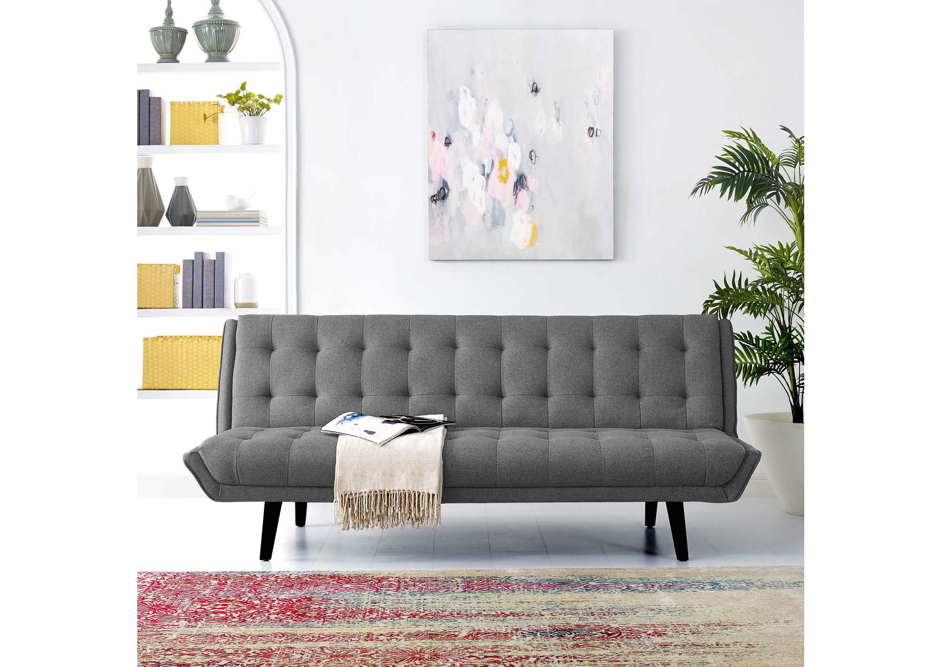 Gray Glance Tufted Convertible Fabric Sofa Bed,Modway