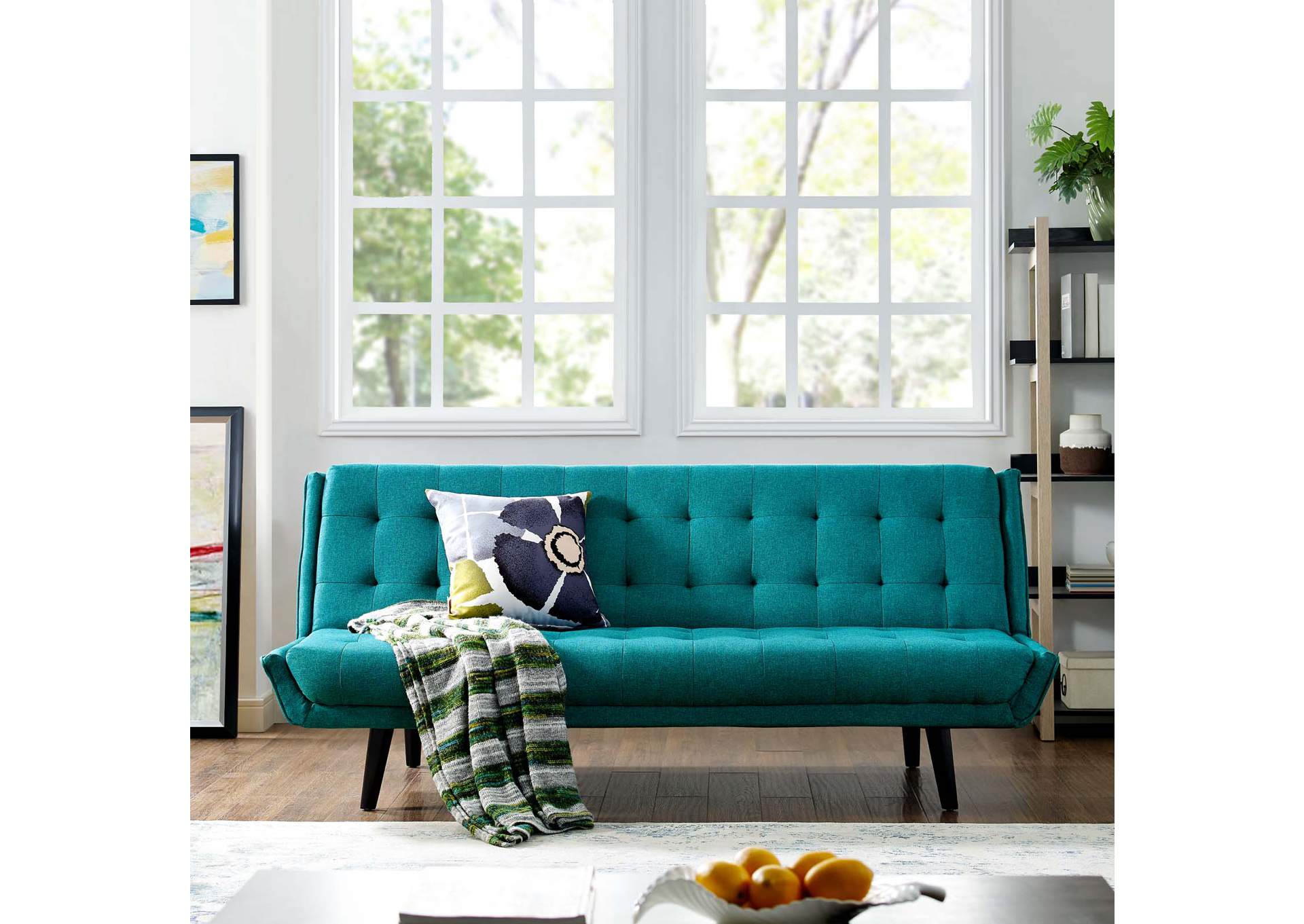 Teal Glance Tufted Convertible Fabric Sofa Bed,Modway