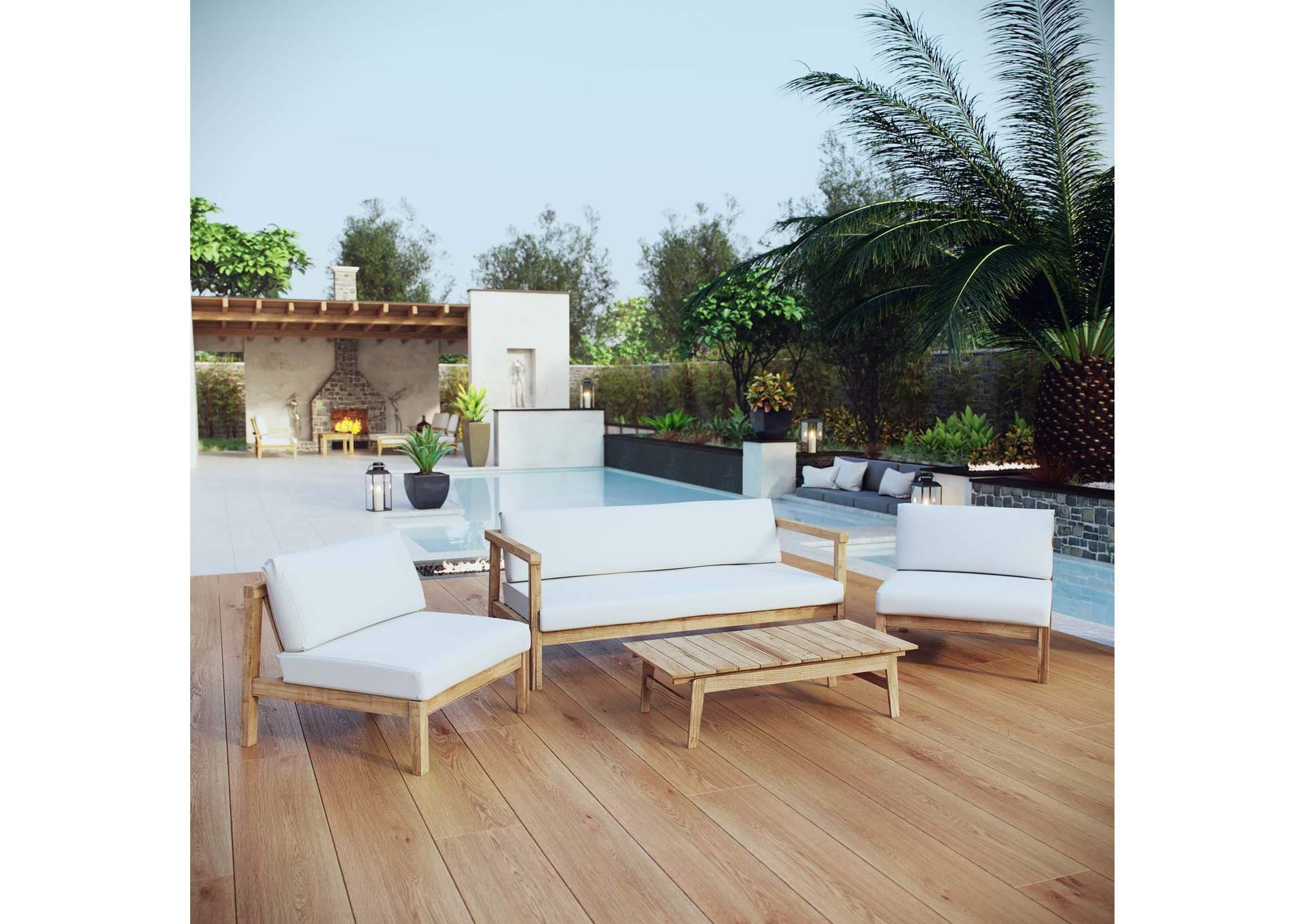 Natural White Bayport 4 Piece Outdoor Patio Teak Set,Modway