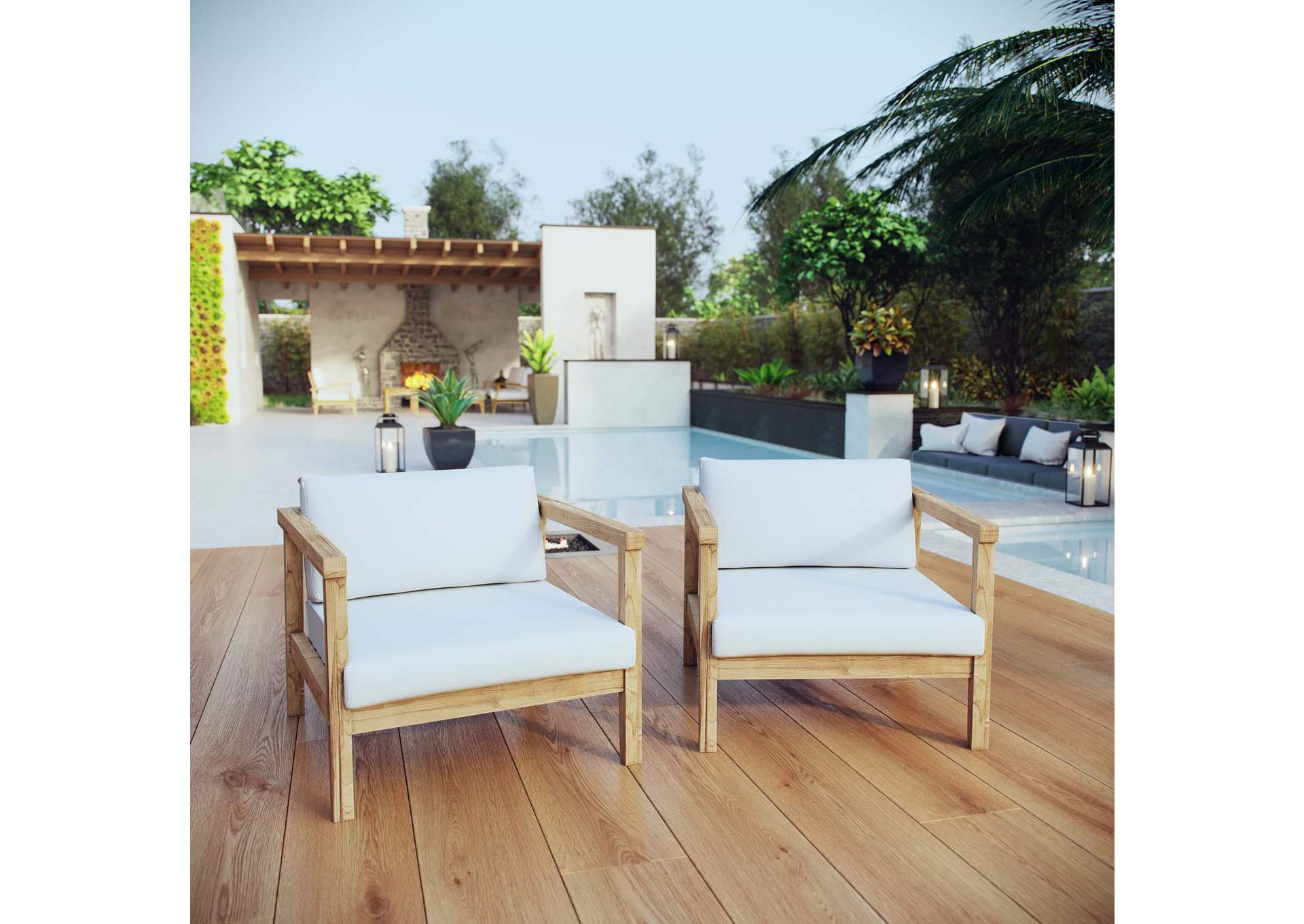 Natural White Bayport 2 Piece Outdoor Patio Teak Set,Modway