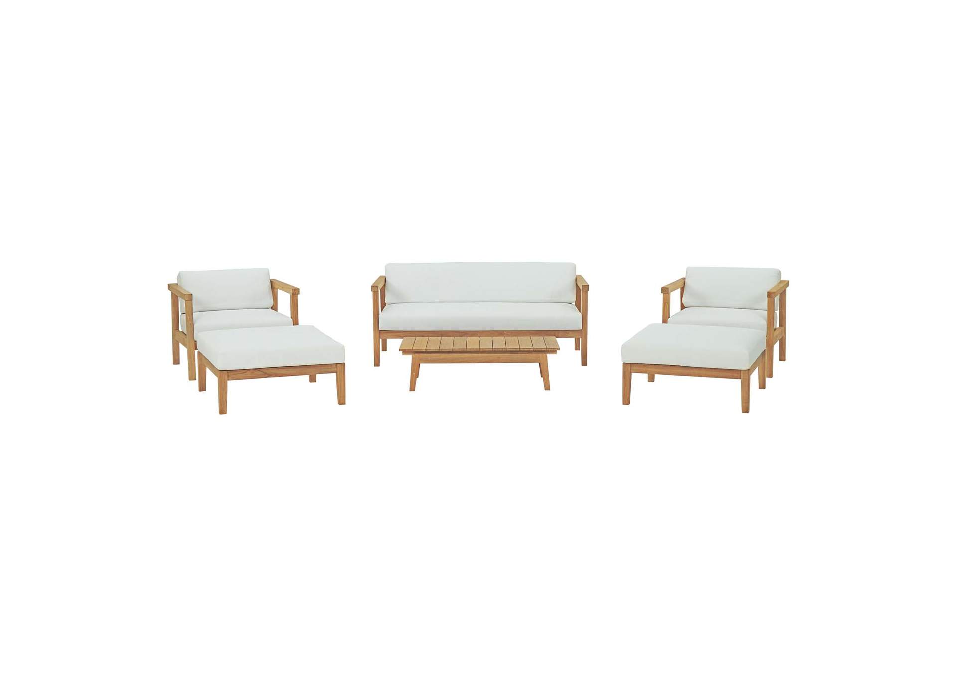 Natural White Bayport 6 Piece Outdoor Patio Teak Set,Modway