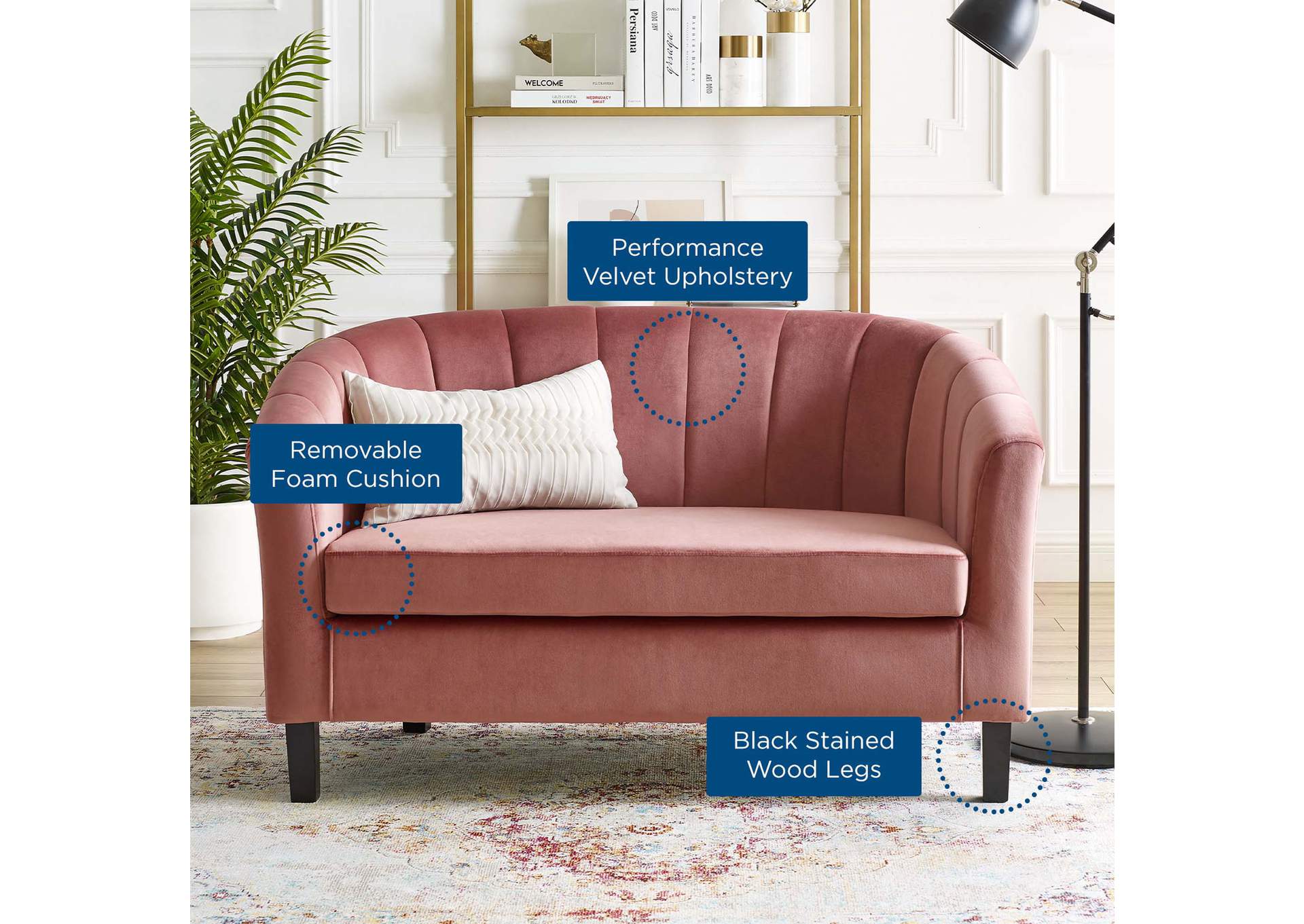 Dusty Rose Prospect Channel Tufted Performance Velvet Loveseat,Modway