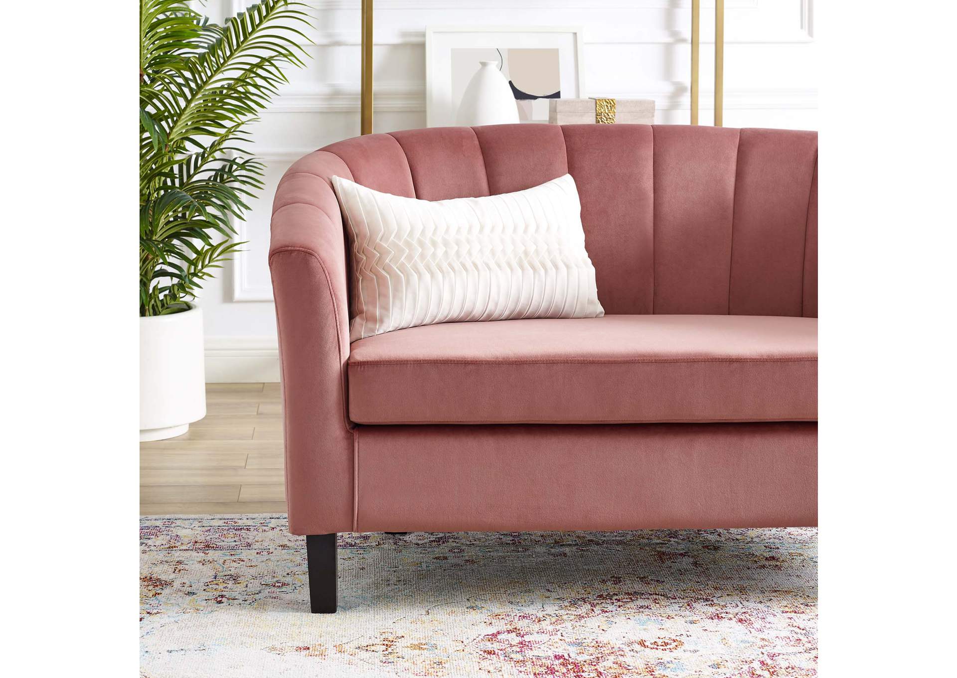 Dusty Rose Prospect Channel Tufted Performance Velvet Loveseat,Modway