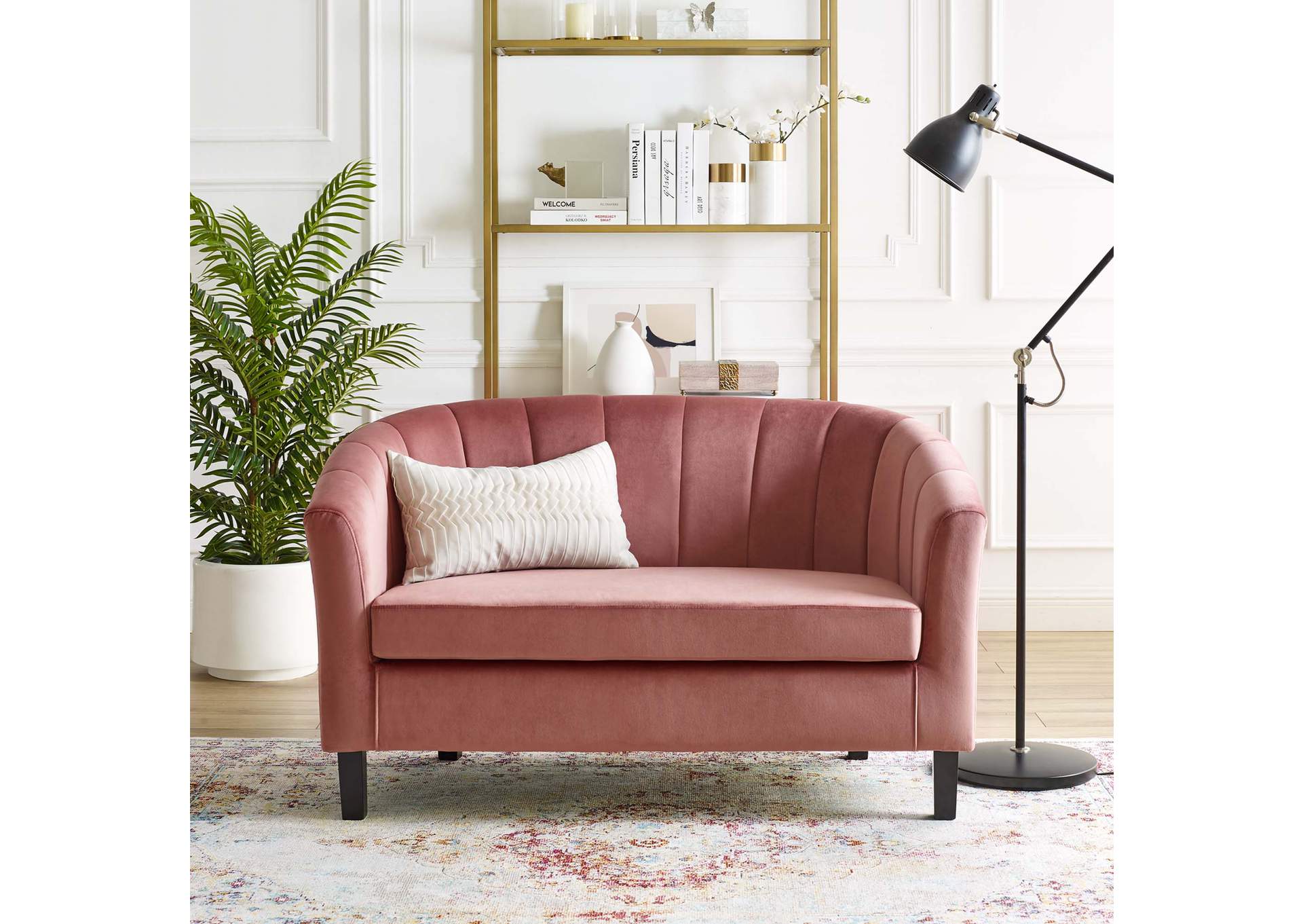Dusty Rose Prospect Channel Tufted Performance Velvet Loveseat,Modway