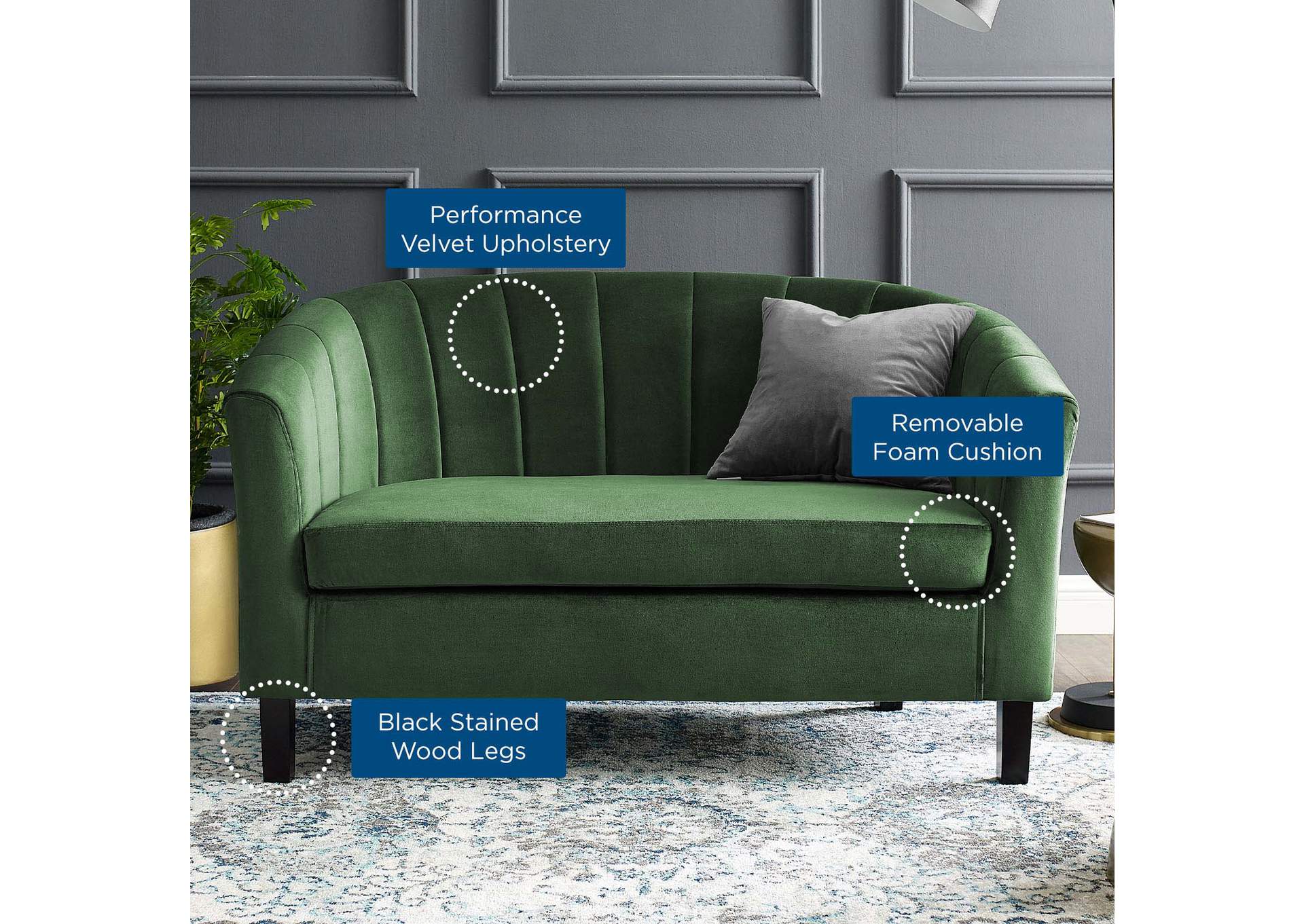 Emerald Prospect Channel Tufted Performance Velvet Loveseat,Modway