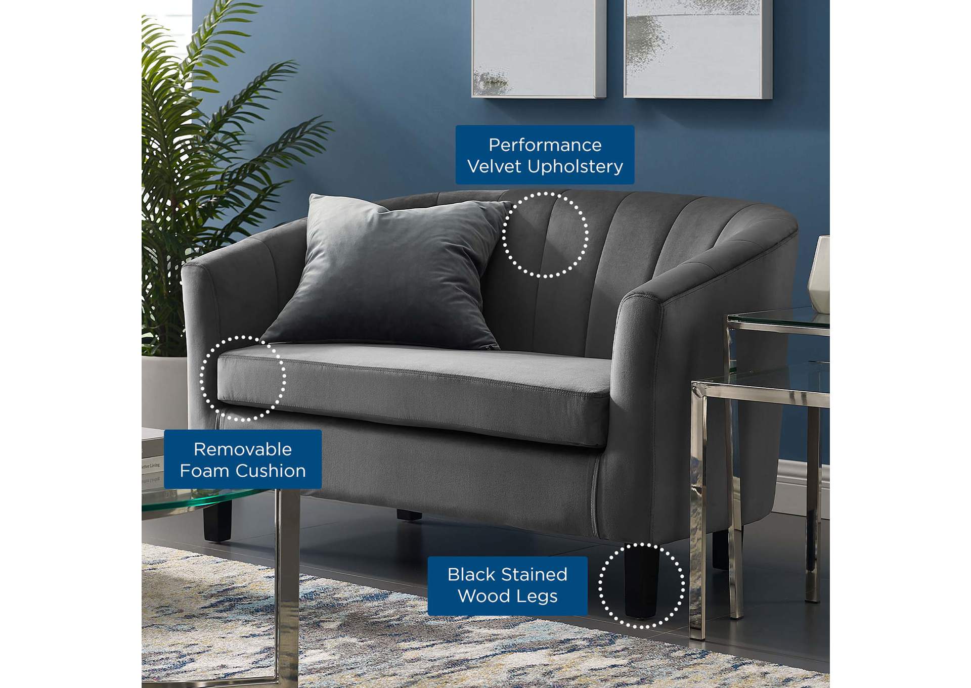 Gray Prospect Channel Tufted Performance Velvet Loveseat,Modway