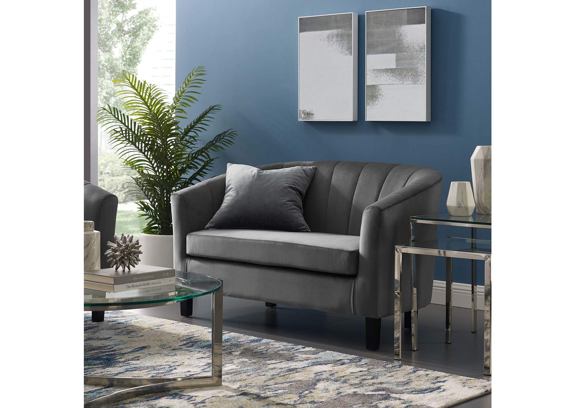 Gray Prospect Channel Tufted Performance Velvet Loveseat,Modway