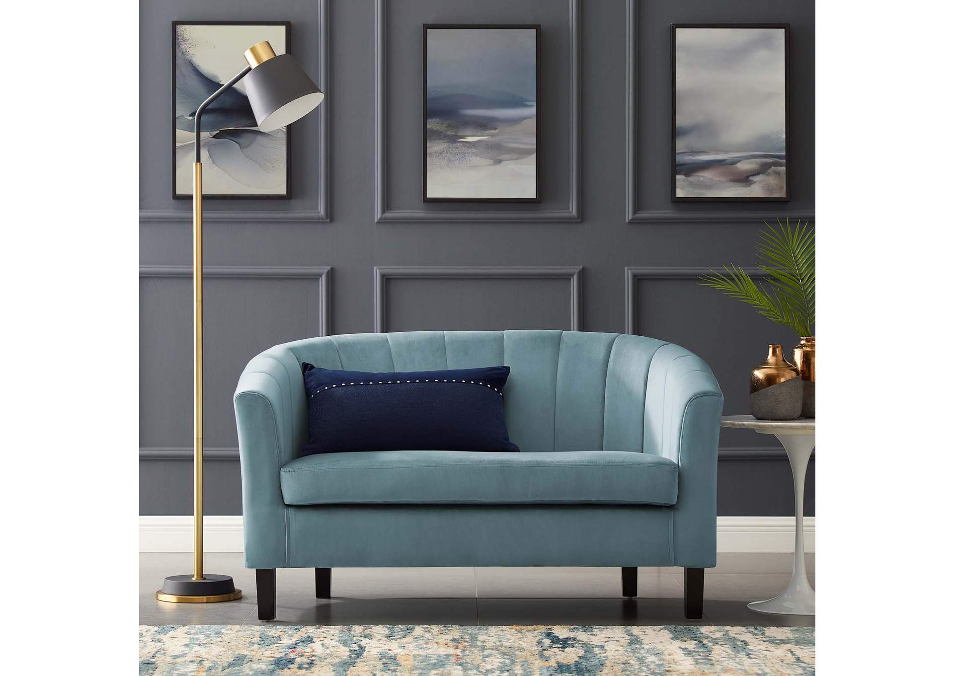 Light Blue Prospect Channel Tufted Performance Velvet Loveseat,Modway