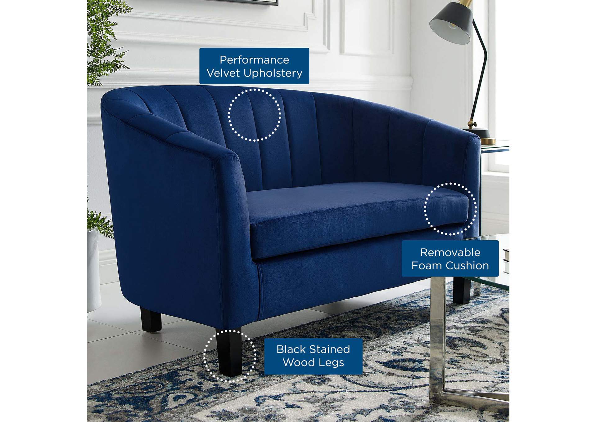 Navy Prospect Channel Tufted Performance Velvet Loveseat,Modway