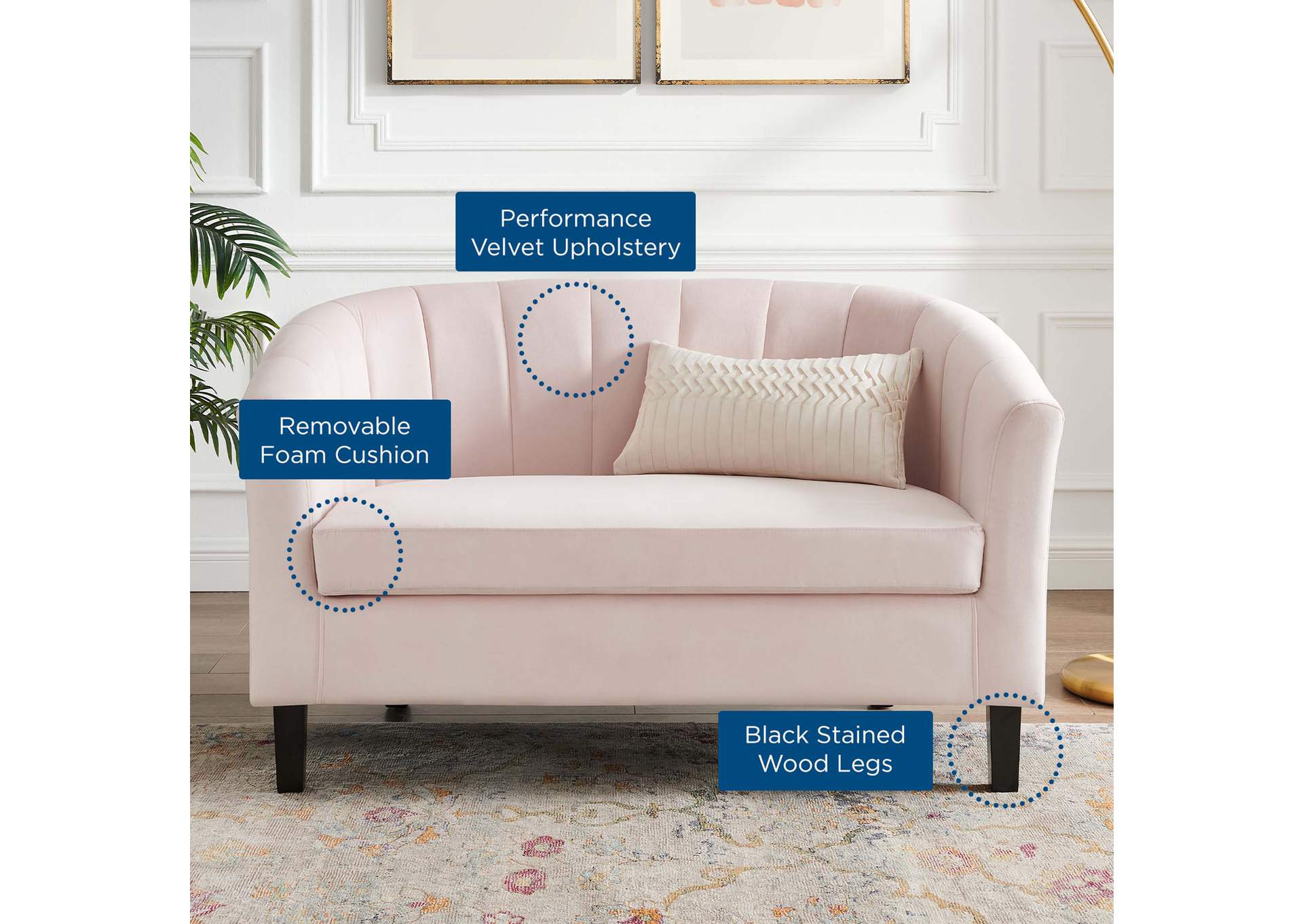 Pink Prospect Channel Tufted Performance Velvet Loveseat,Modway