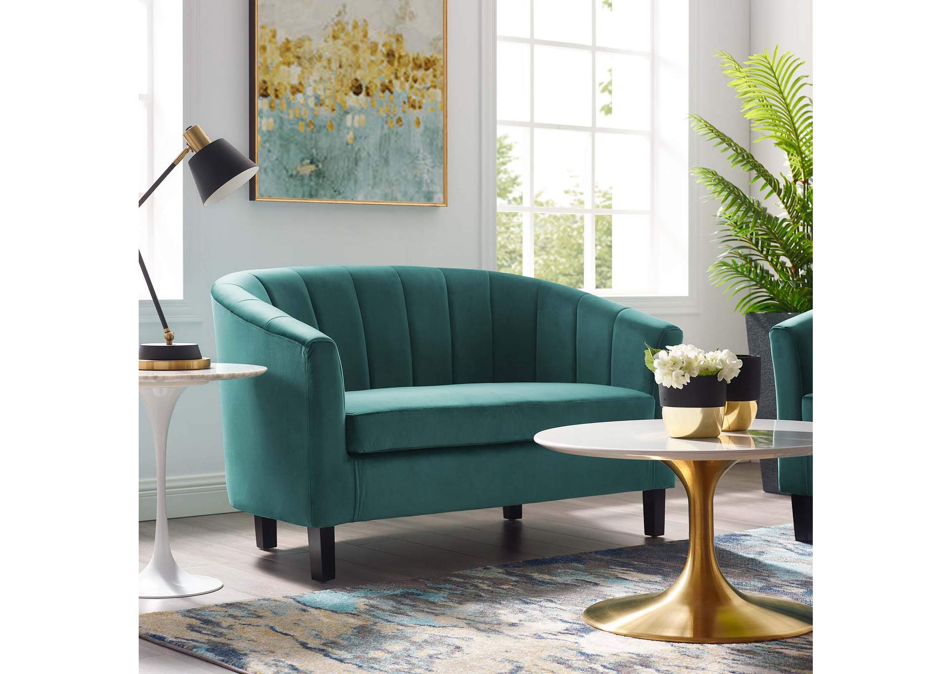 Teal Prospect Channel Tufted Performance Velvet Loveseat,Modway