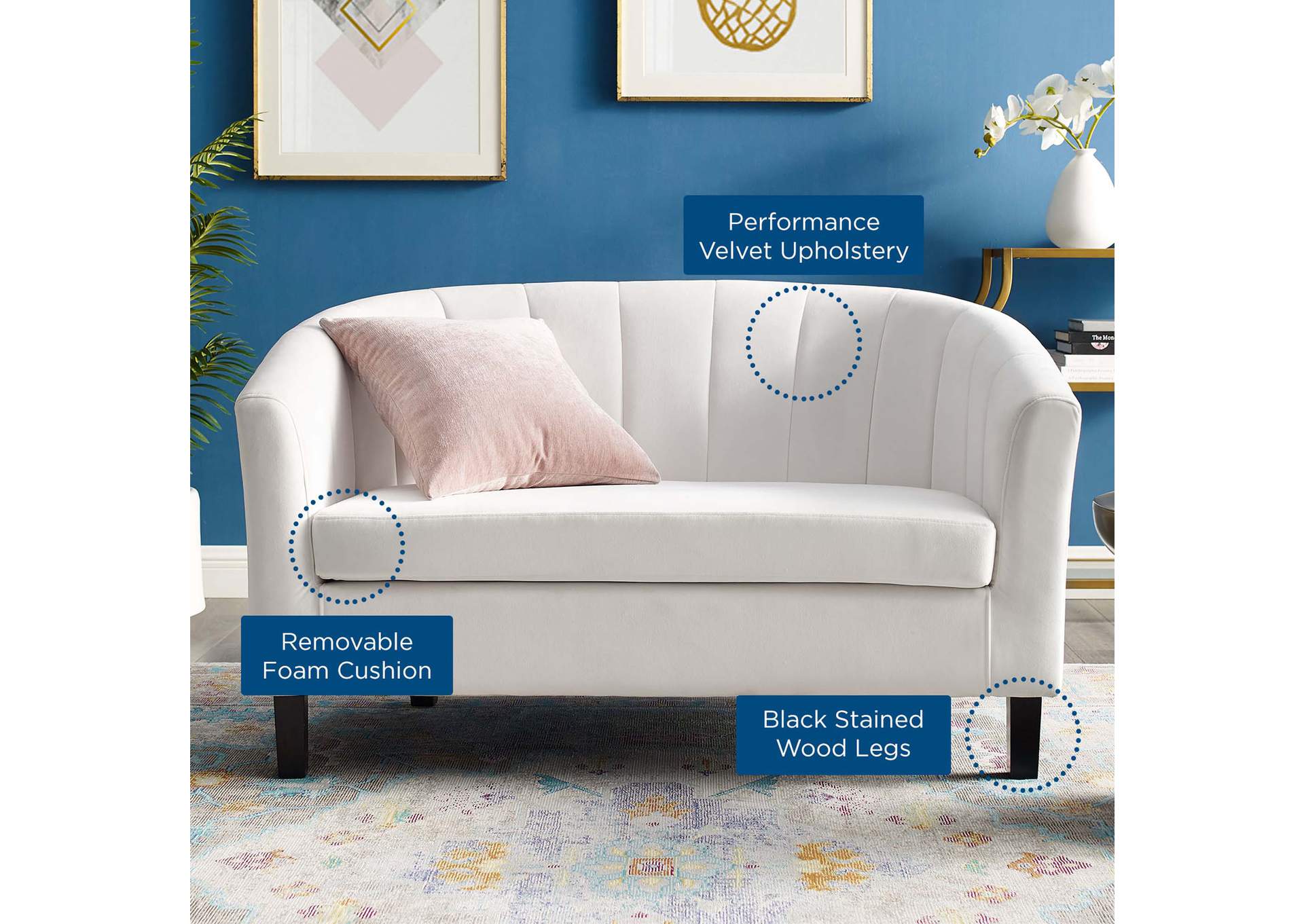 White Prospect Channel Tufted Performance Velvet Loveseat,Modway