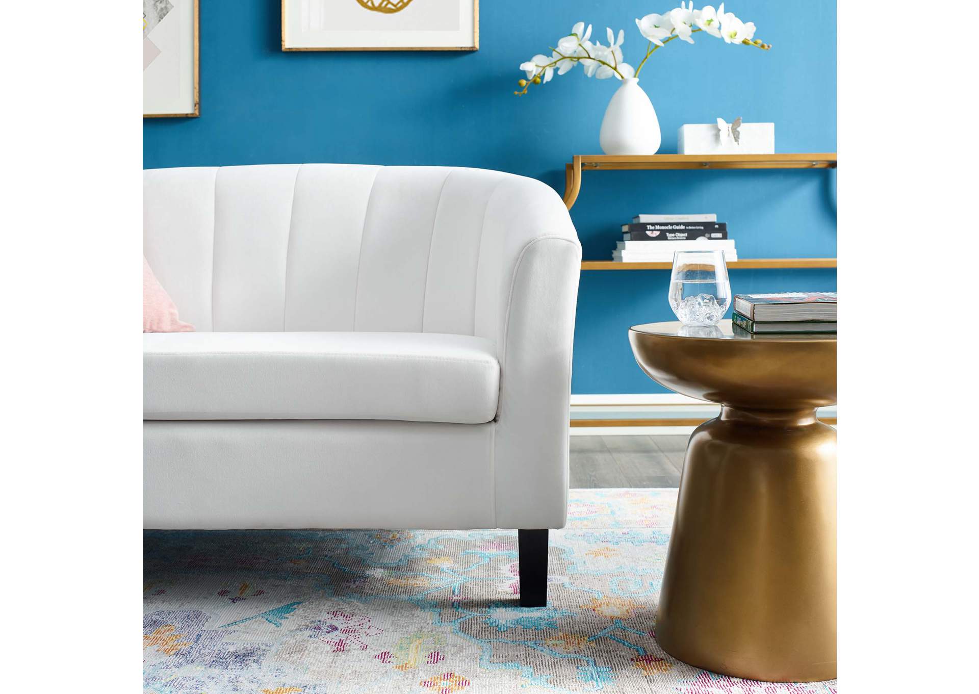 White Prospect Channel Tufted Performance Velvet Loveseat,Modway