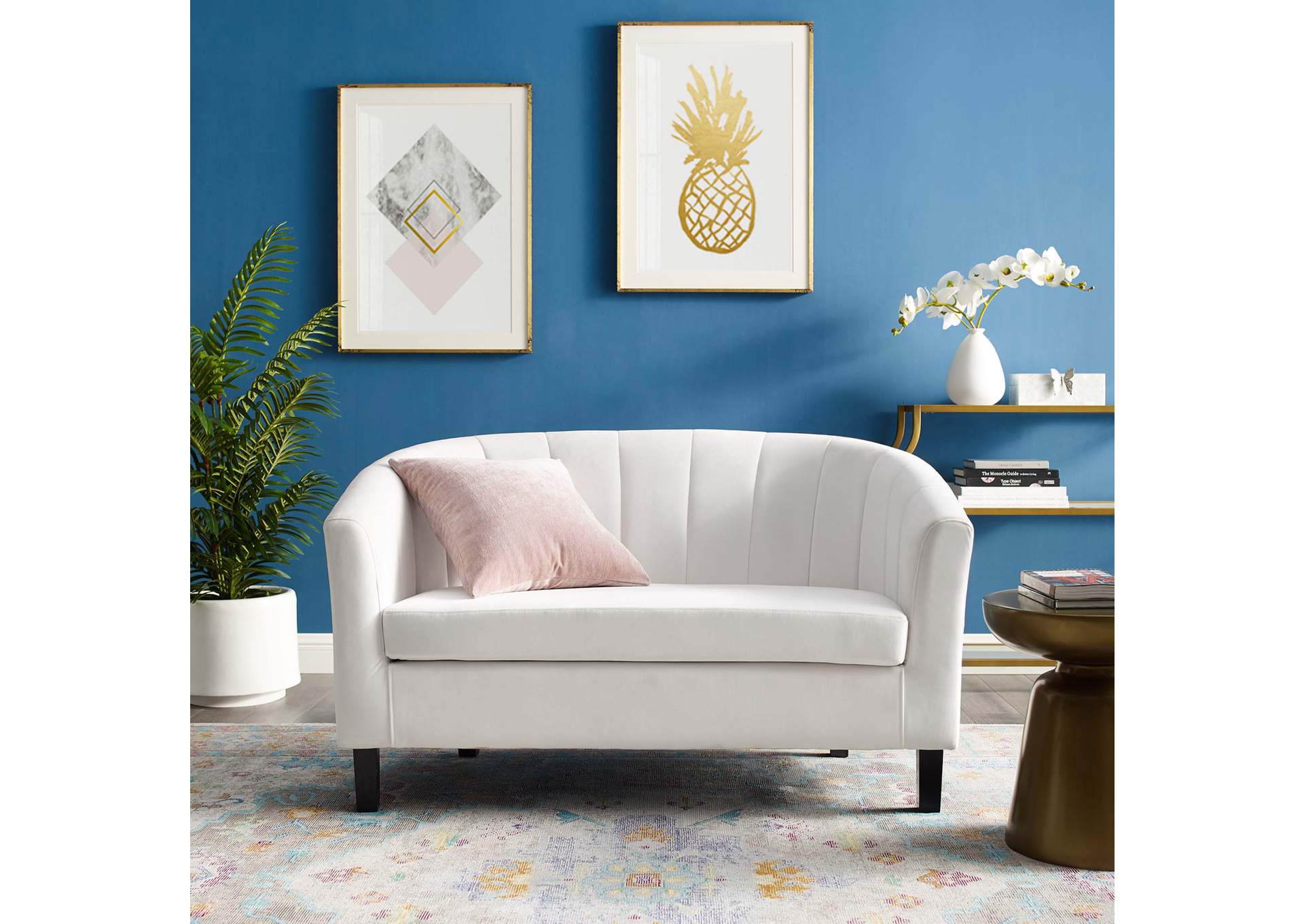 White Prospect Channel Tufted Performance Velvet Loveseat,Modway