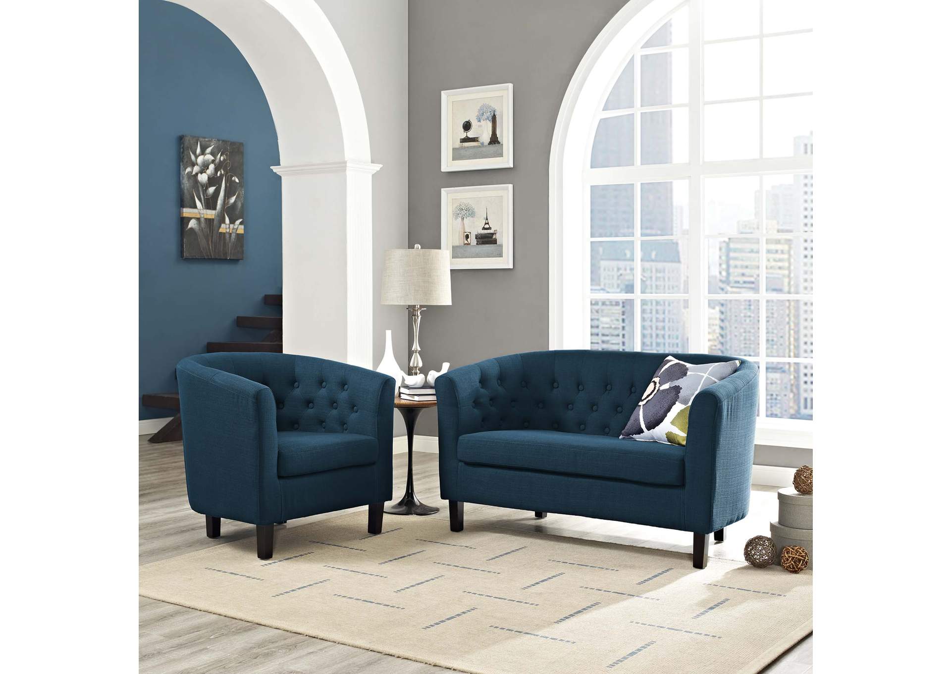 Azure Prospect 2 Piece Upholstered Fabric Loveseat and Armchair Set,Modway