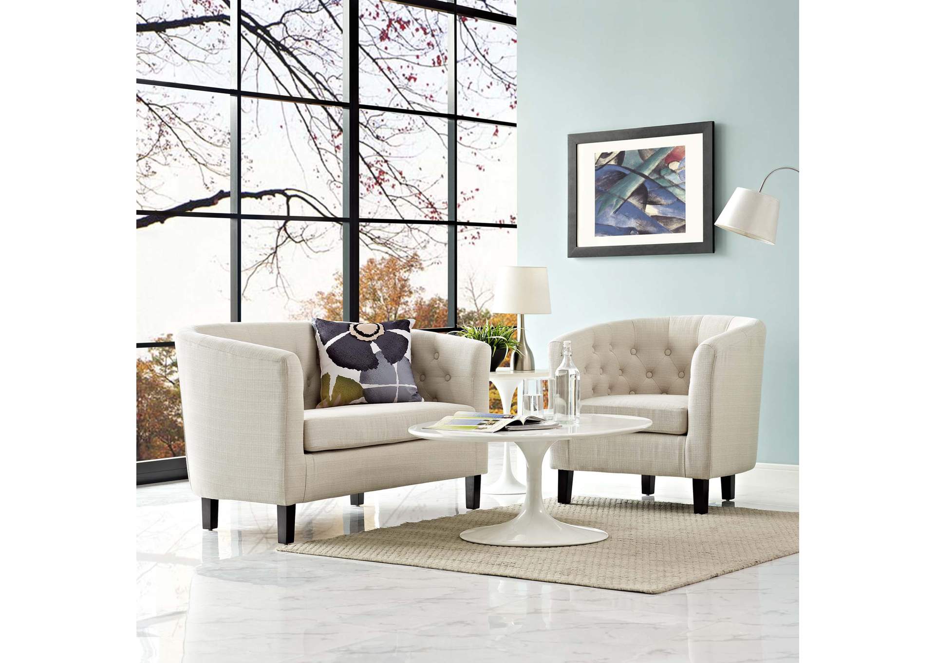 Beige Prospect 2 Piece Upholstered Fabric Loveseat and Armchair Set,Modway