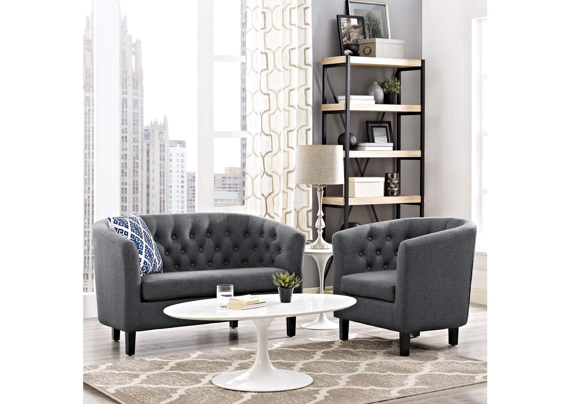 Gray Prospect 2 Piece Upholstered Fabric Loveseat and Armchair Set,Modway