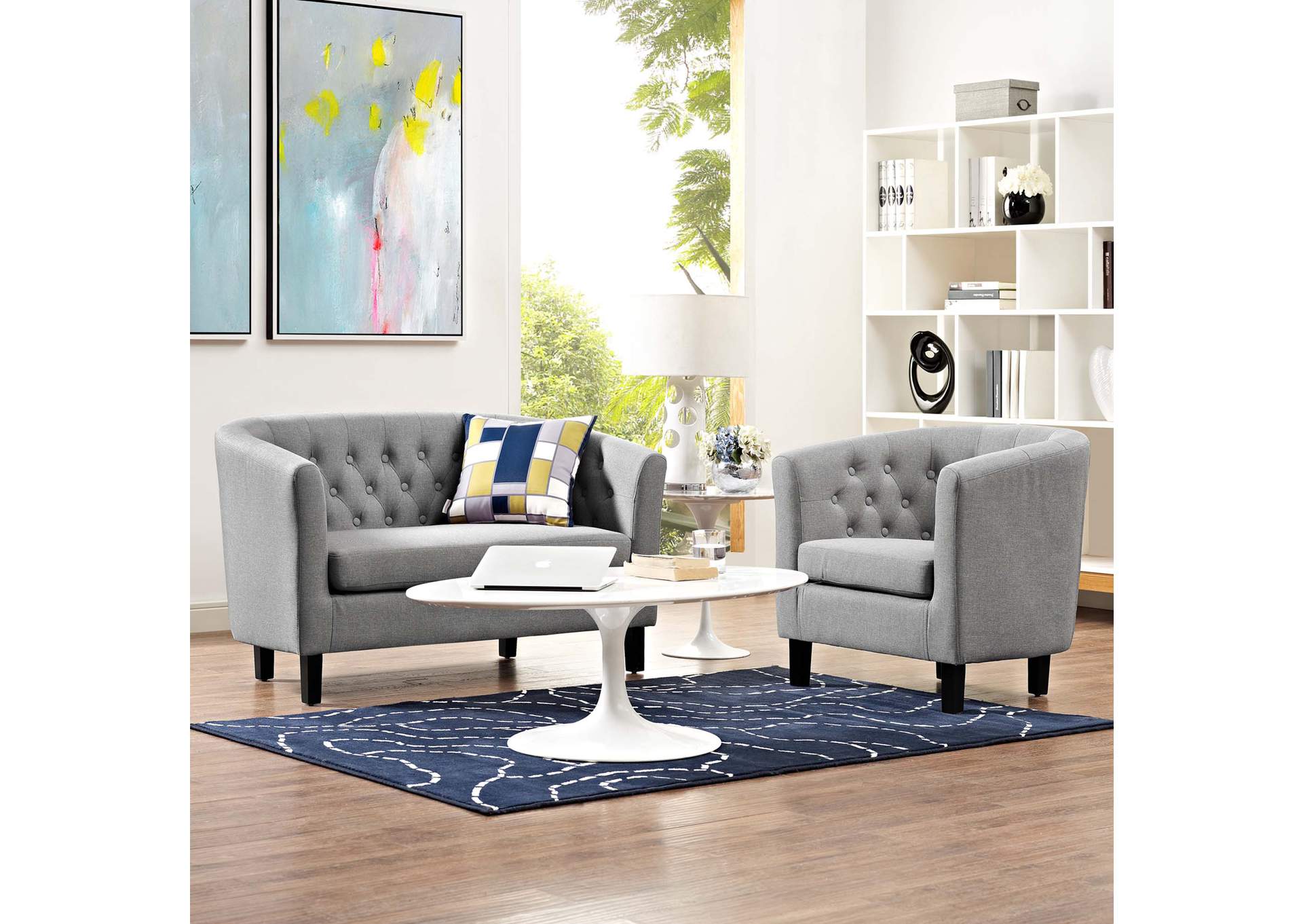 Light Gray Prospect 2 Piece Upholstered Fabric Loveseat and Armchair Set,Modway