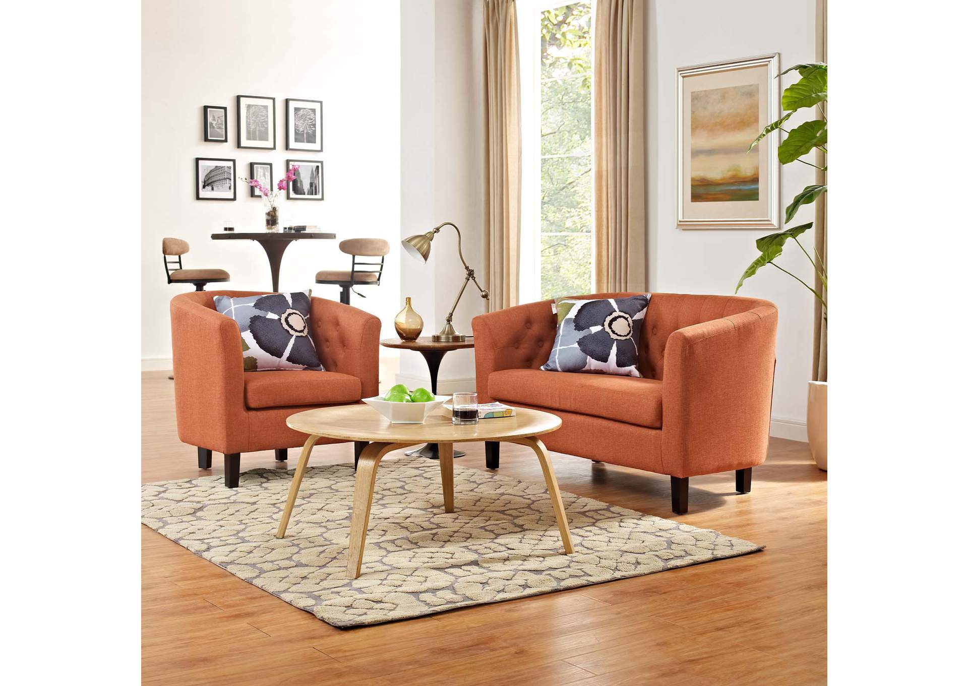 Orange Prospect 2 Piece Upholstered Fabric Loveseat and Armchair Set,Modway