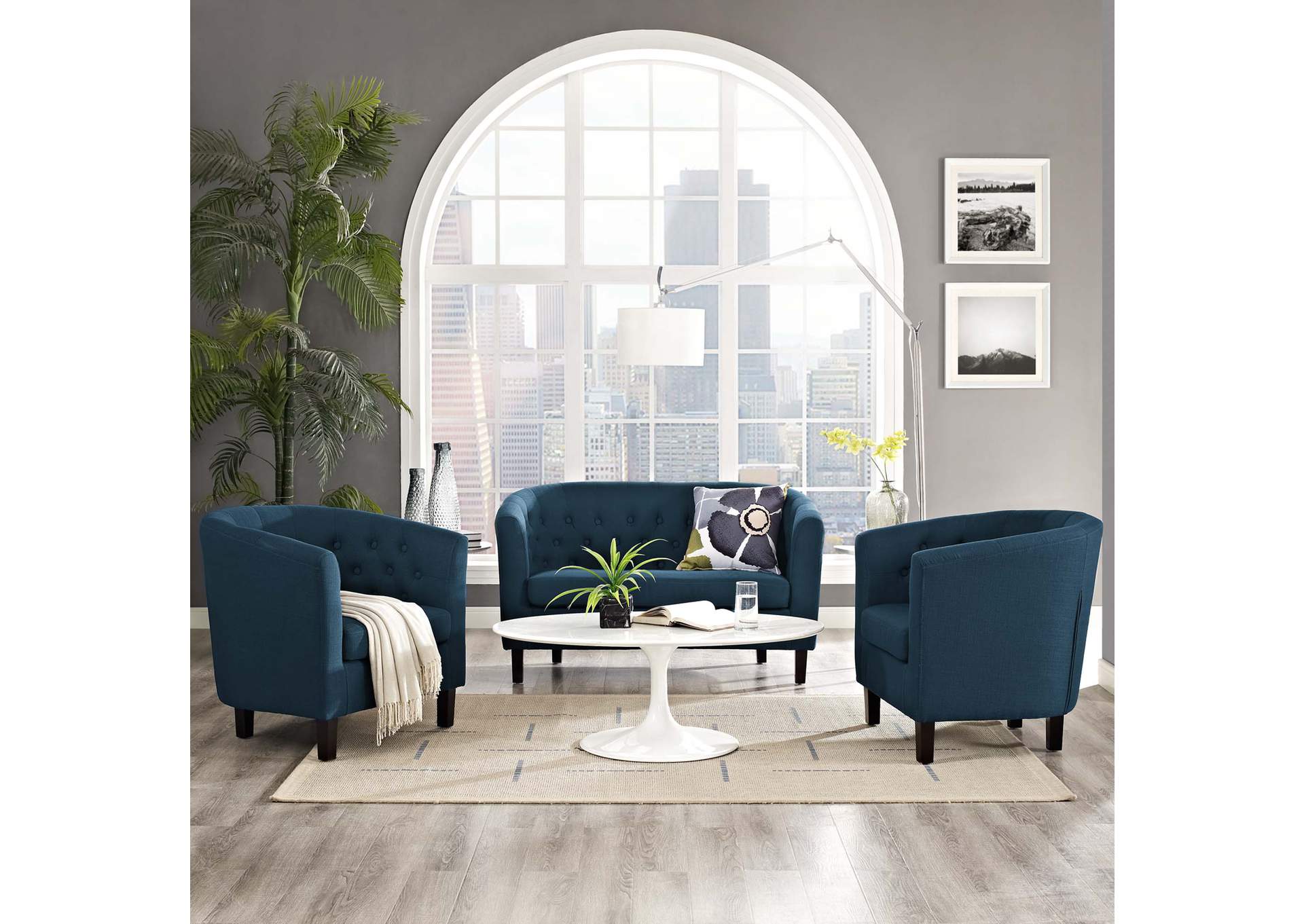 Azure Prospect 3 Piece Upholstered Fabric Loveseat and Armchair Set,Modway