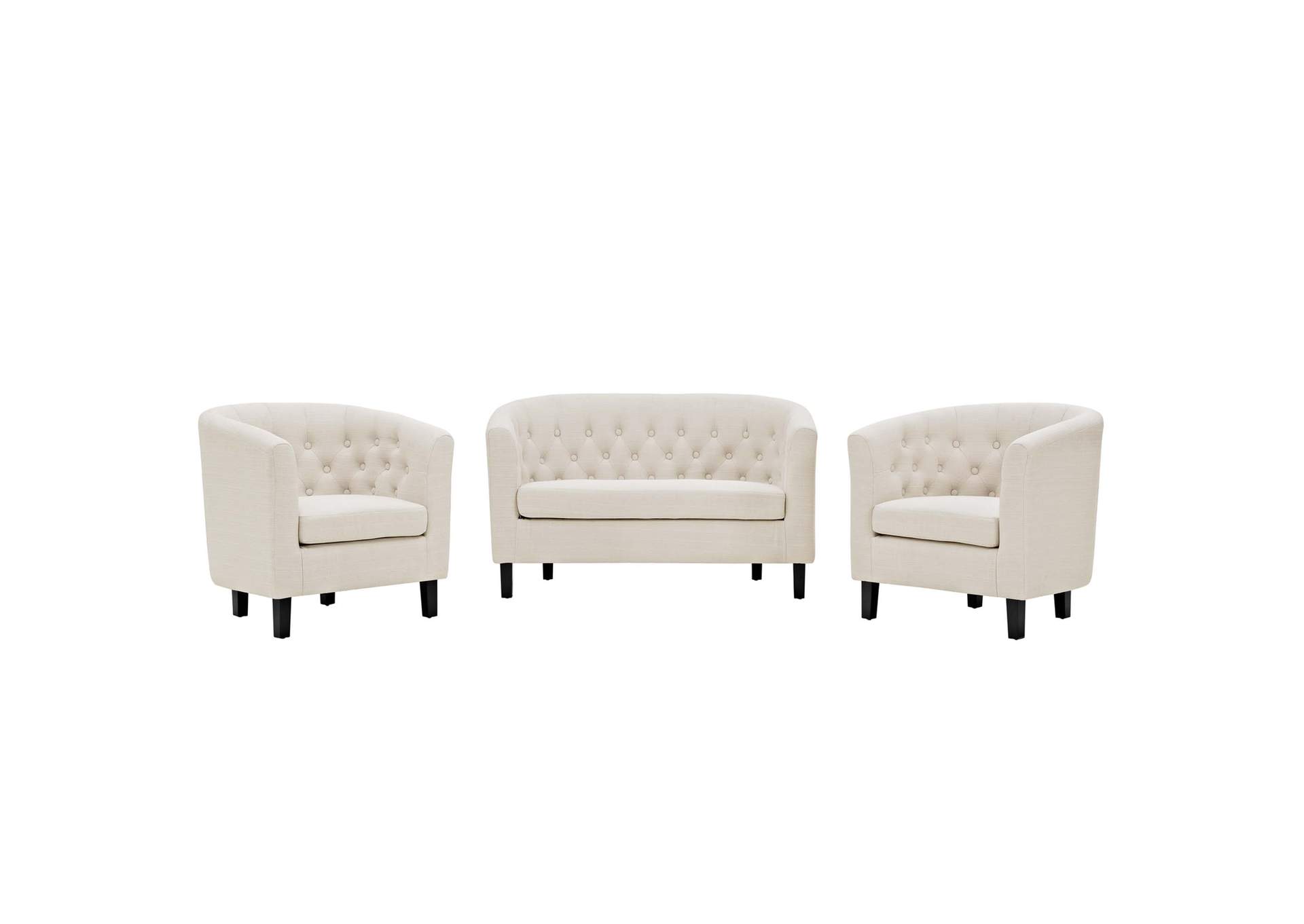 Beige Prospect 3 Piece Upholstered Fabric Loveseat and Armchair Set,Modway